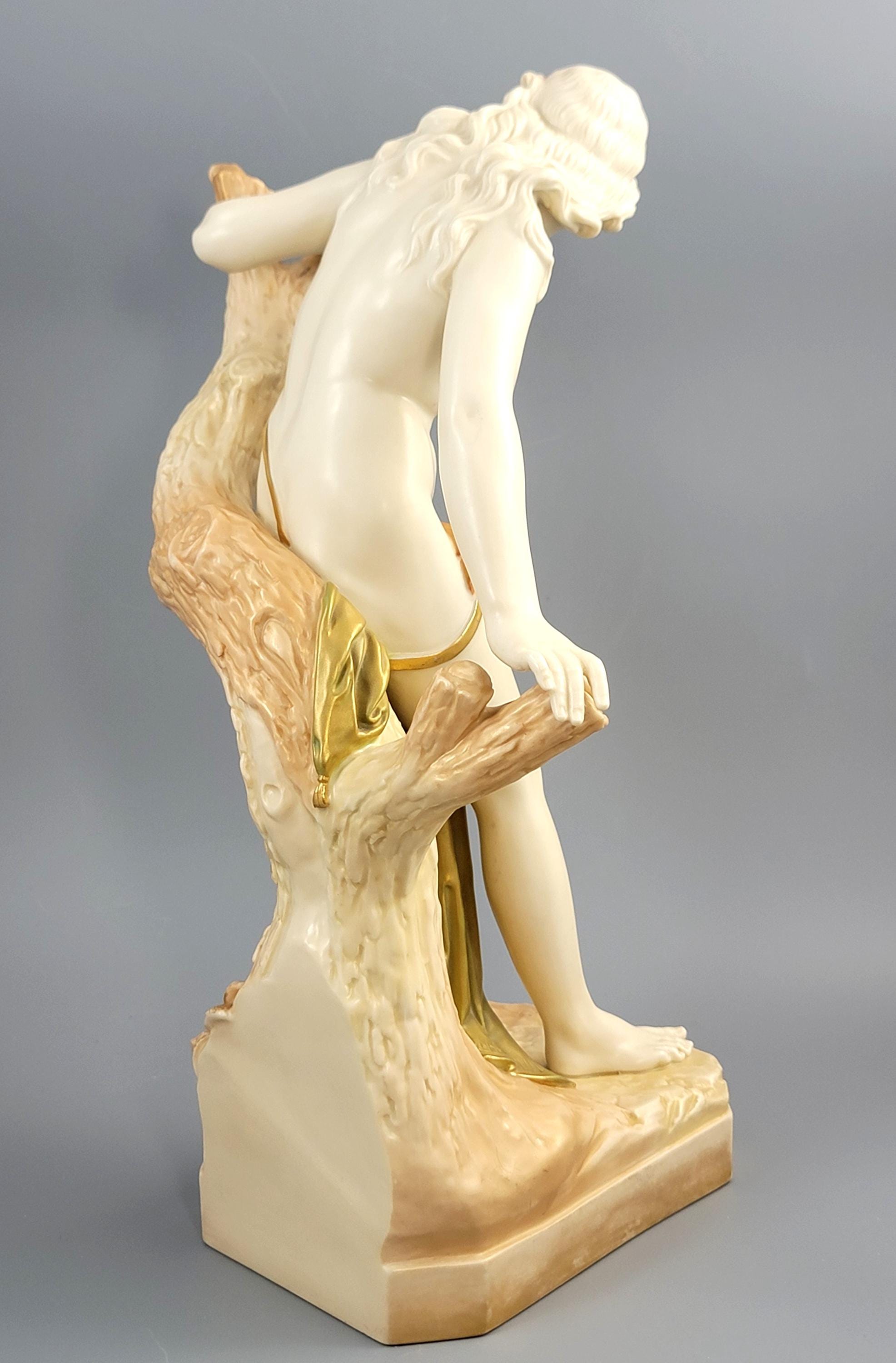 Royal Worcester “The Bather Surprised” Porcelain Figure, Shot Enamel Finish, 1906