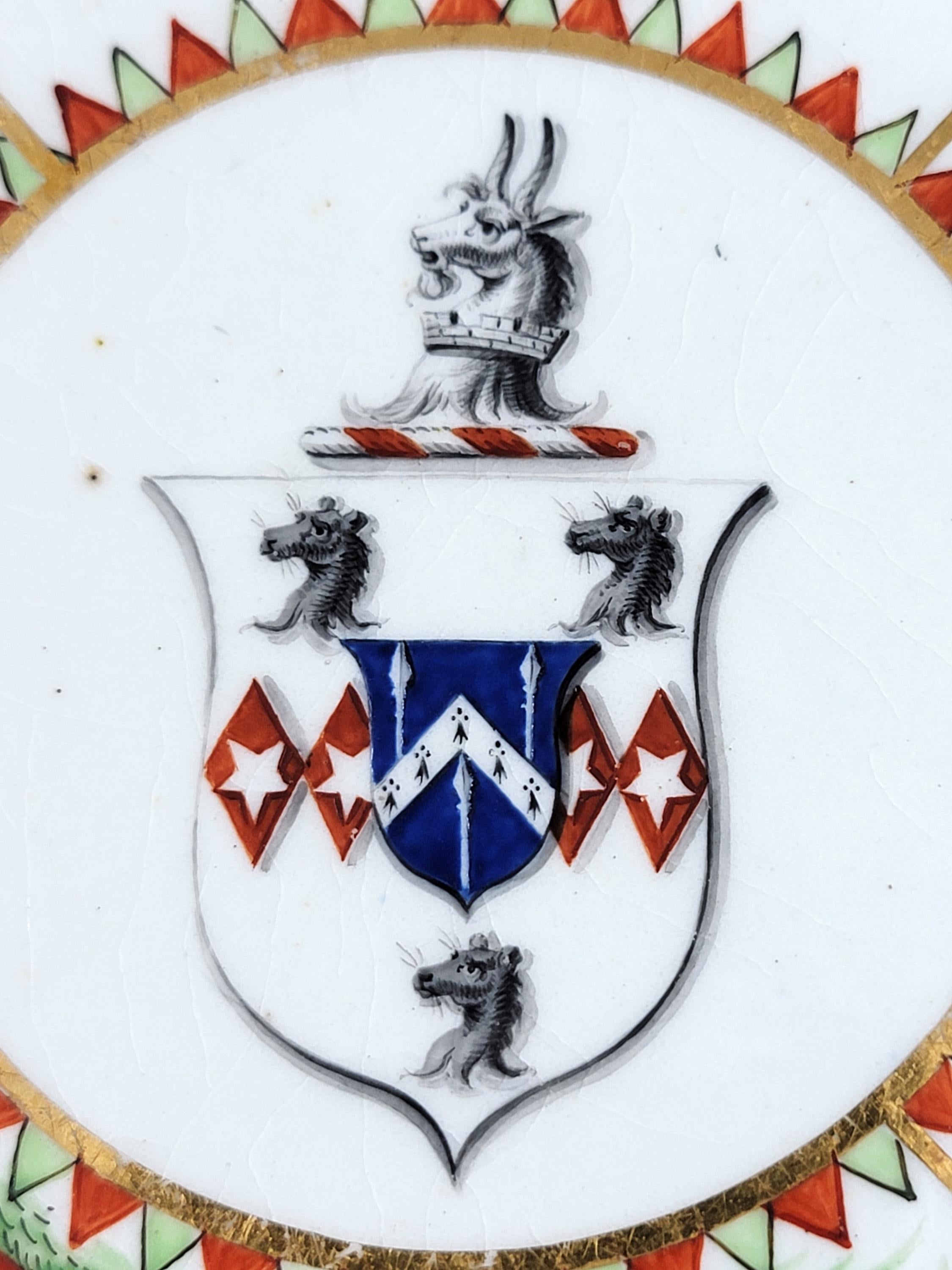 Chamberlain Worcester “Dragon in Compartments” Armorial Plate c.1800