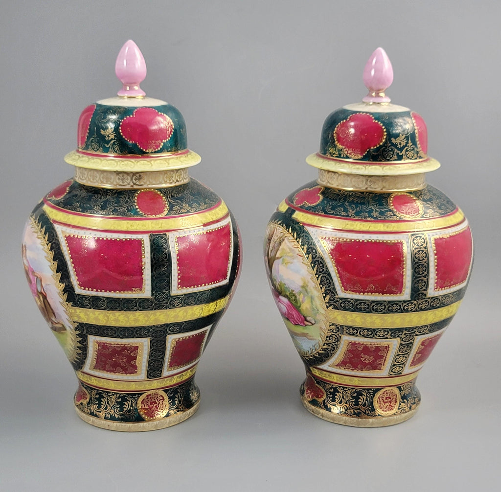 Royal Vienna-Style Pair of Porcelain Covered Vases, c.1880
