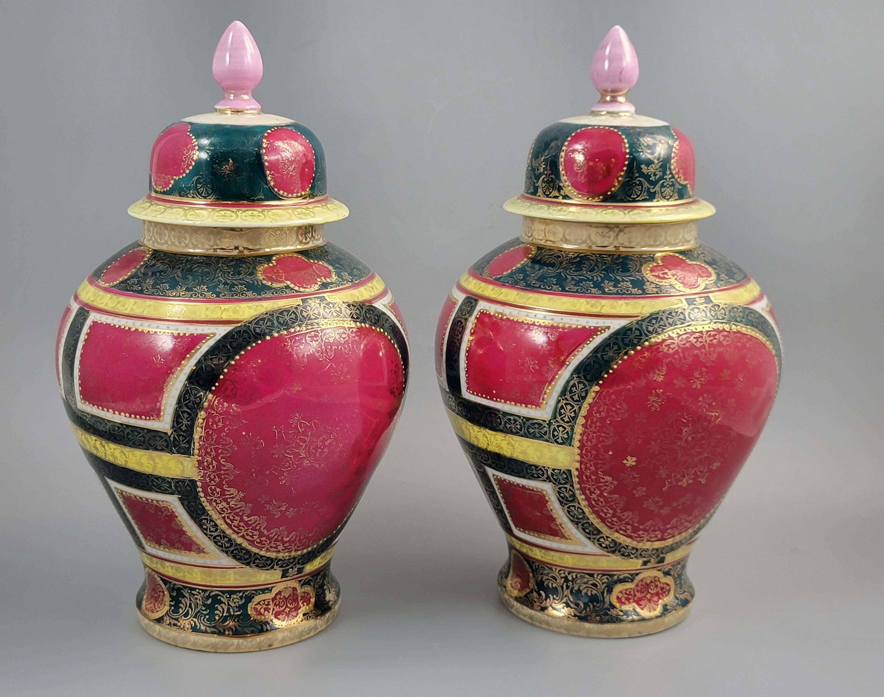 Royal Vienna-Style Pair of Porcelain Covered Vases, c.1880