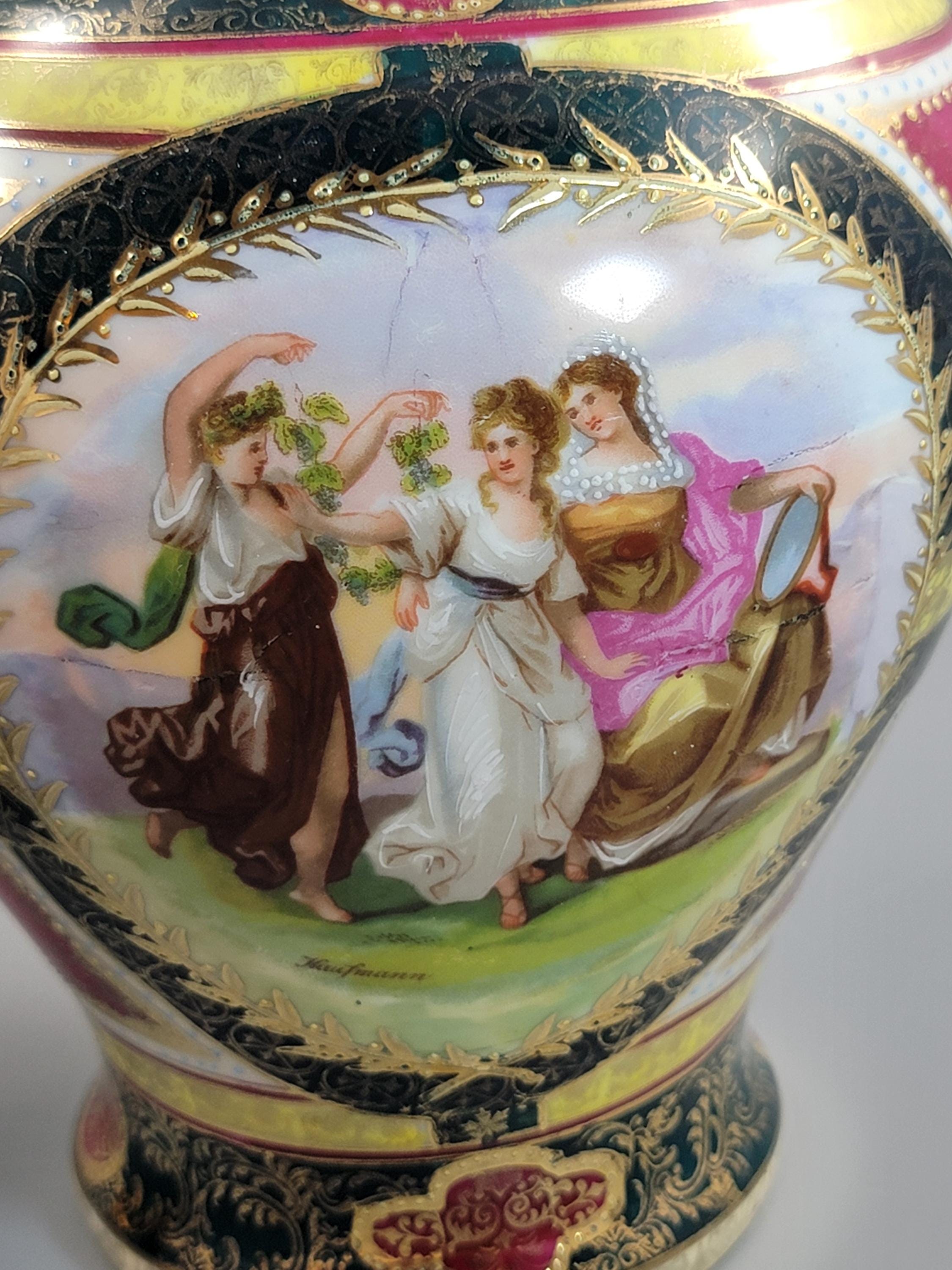 Royal Vienna-Style Pair of Porcelain Covered Vases, c.1880