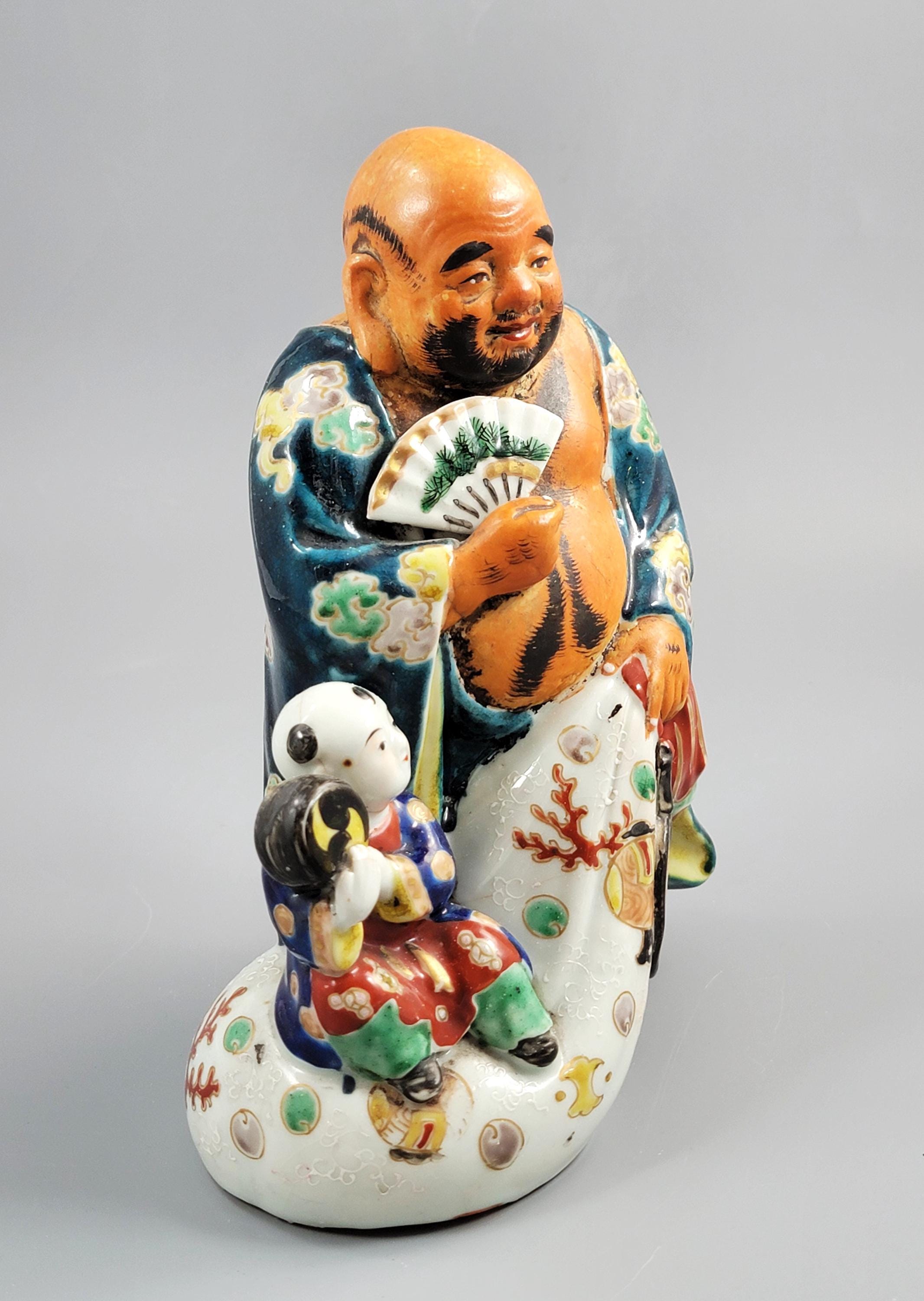 Japanese Meiji Satsuma Hotei with Karako and Drum, c.1890