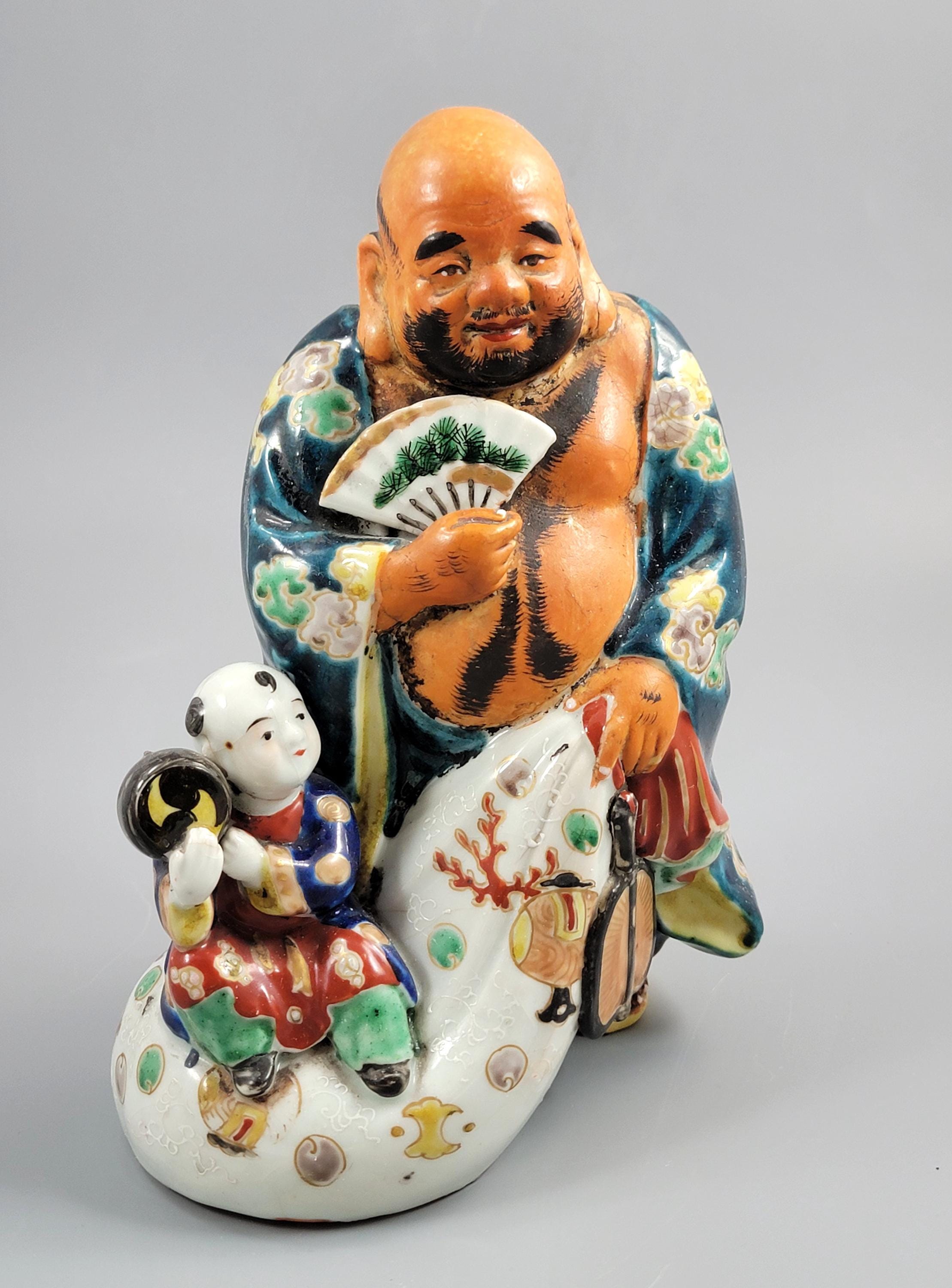 Japanese Meiji Satsuma Hotei with Karako and Drum, c.1890