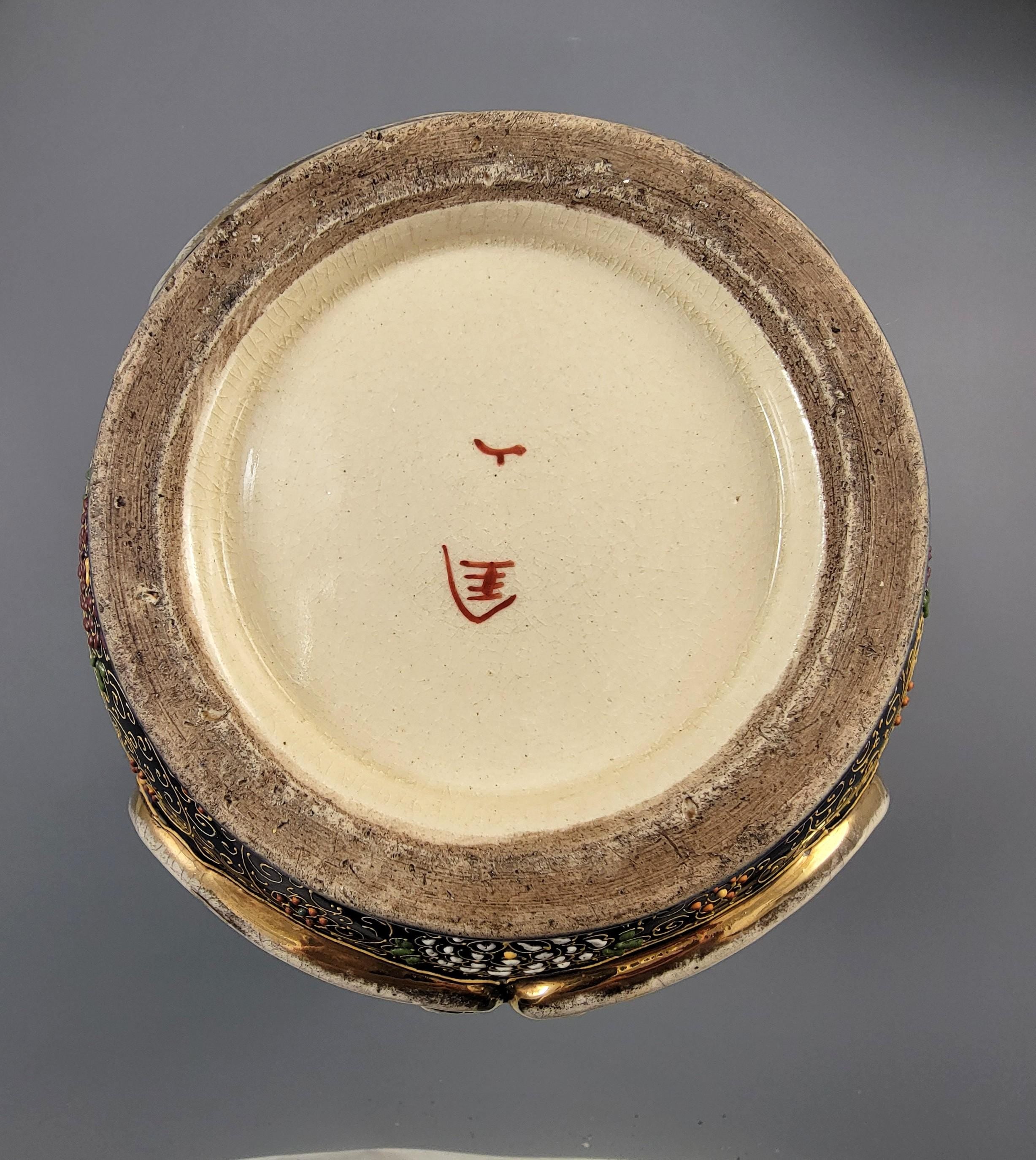 Fine Pair Meiji Kyoto Satsuma Vases, Heavy Gilt Moriage