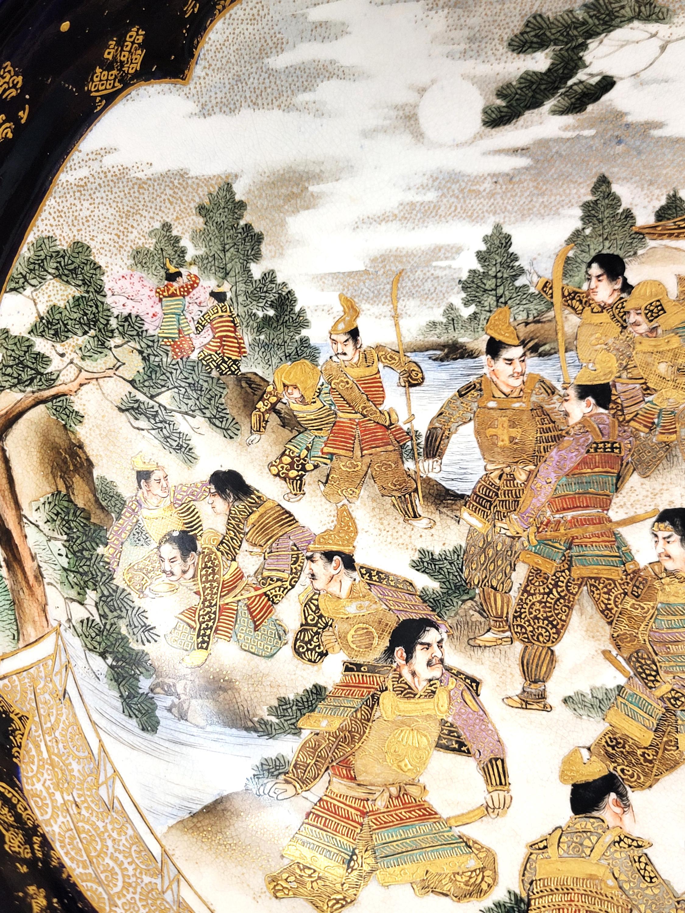 Kinkozan Kyoto Satsuma Bowl — Samurai Night Battle, Shimazu Crest, c.1900