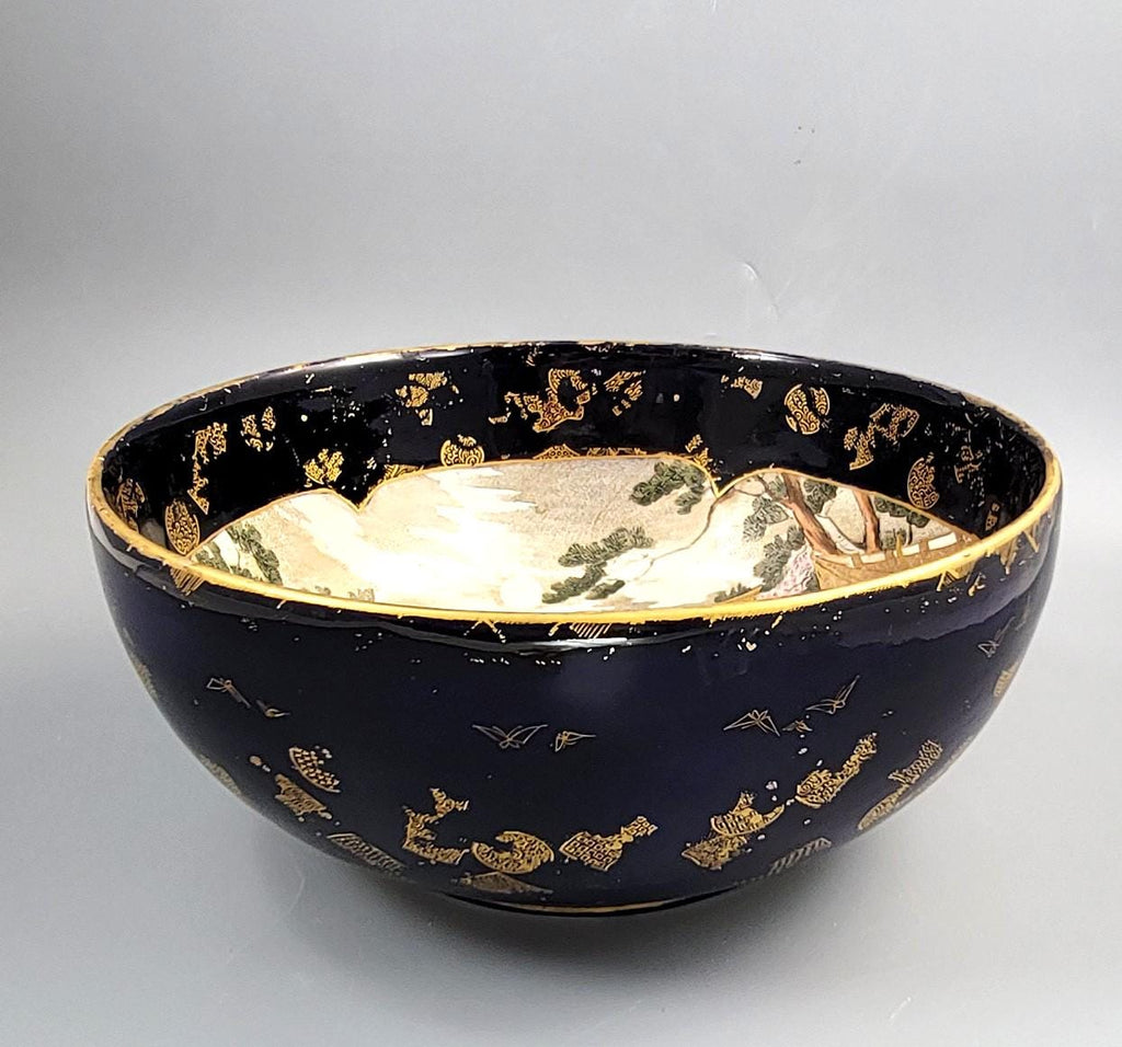 Kinkozan Kyoto Satsuma Bowl — Samurai Night Battle, Shimazu Crest, c.1900