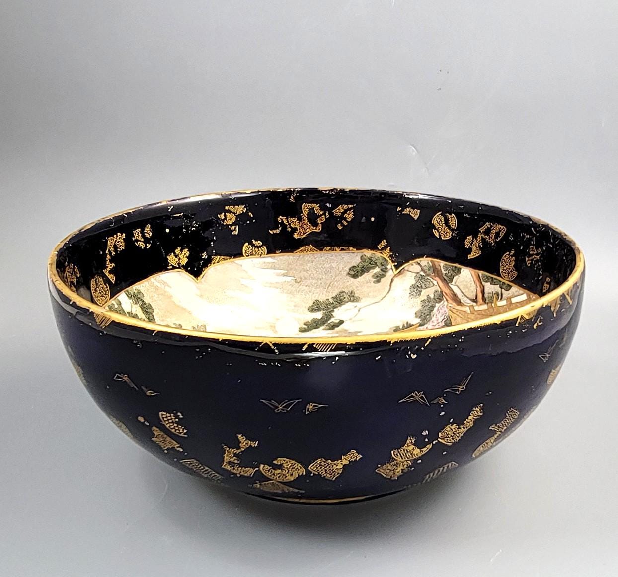 Kinkozan Kyoto Satsuma Bowl — Samurai Night Battle, Shimazu Crest, c.1900