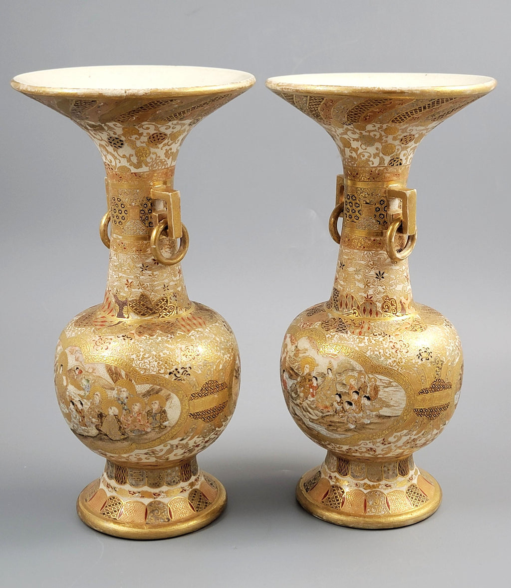 Pair of Japanese Satsuma Vases, Attributed to Kinkozan, c.1895