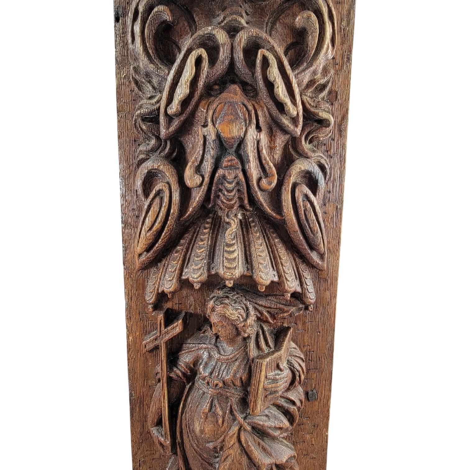 A Fine Flemish or German High Baroque Carved Oak Panel, Allegory of Faith, Late 17th Century