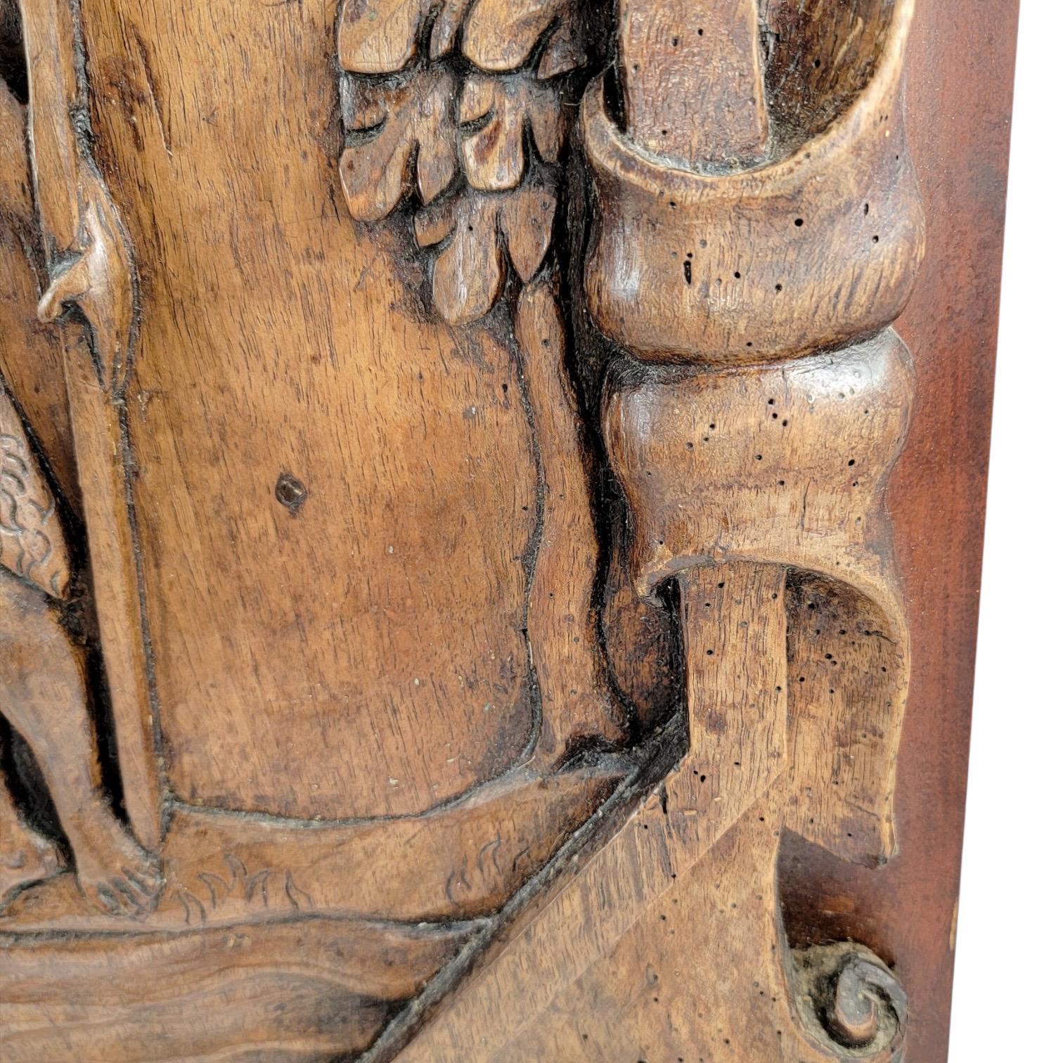Antique French hand-carved walnut panel of the Baptism of Christ, 17th century Louis XIII religious art, church altarpiece fragment