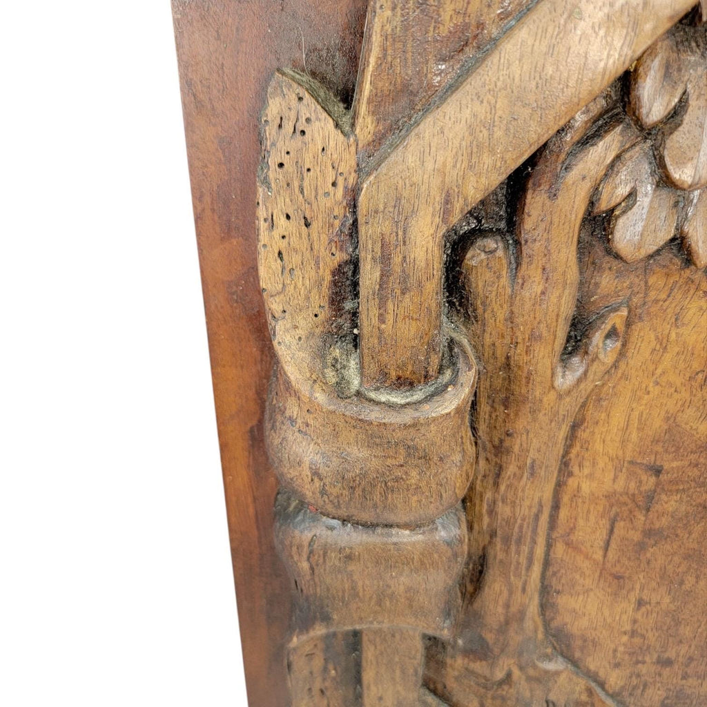 Antique French hand-carved walnut panel of the Baptism of Christ, 17th century Louis XIII religious art, church altarpiece fragment