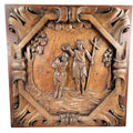 Antique French hand-carved walnut panel of the Baptism of Christ, 17th century Louis XIII religious art, church altarpiece fragment