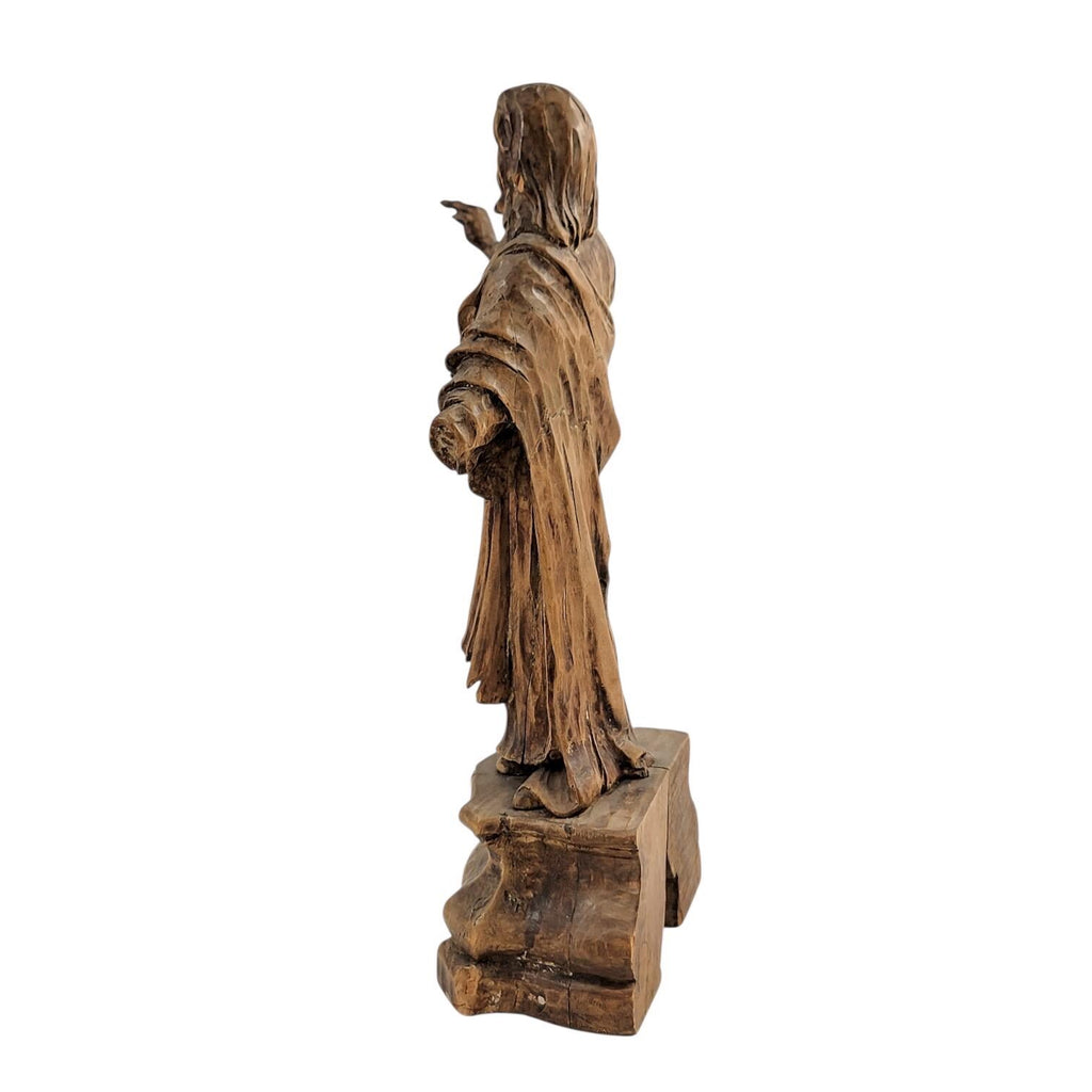 Antique Baroque wooden Christ sculpture fragment, c.1700 German/Austrian hand-carved sacred art, gesso traces religious decor