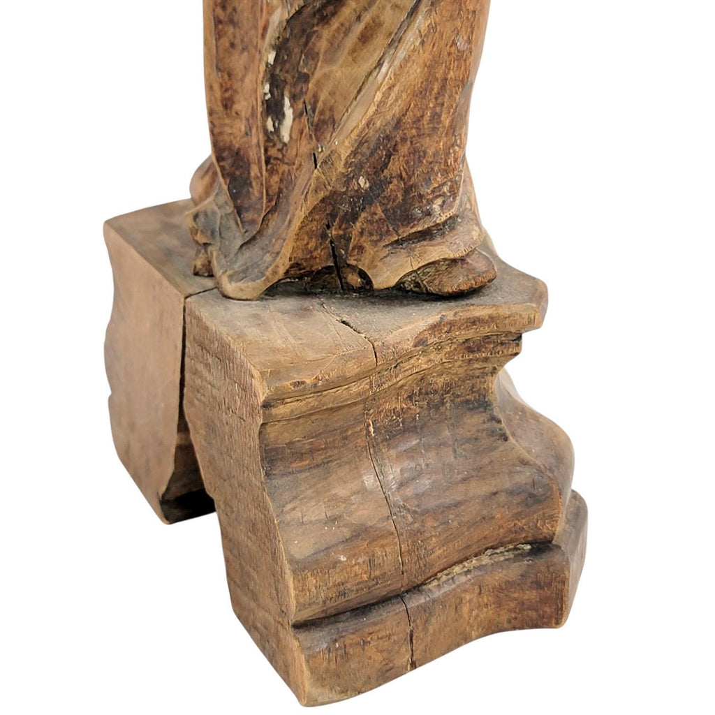 Antique Baroque wooden Christ sculpture fragment, c.1700 German/Austrian hand-carved sacred art, gesso traces religious decor