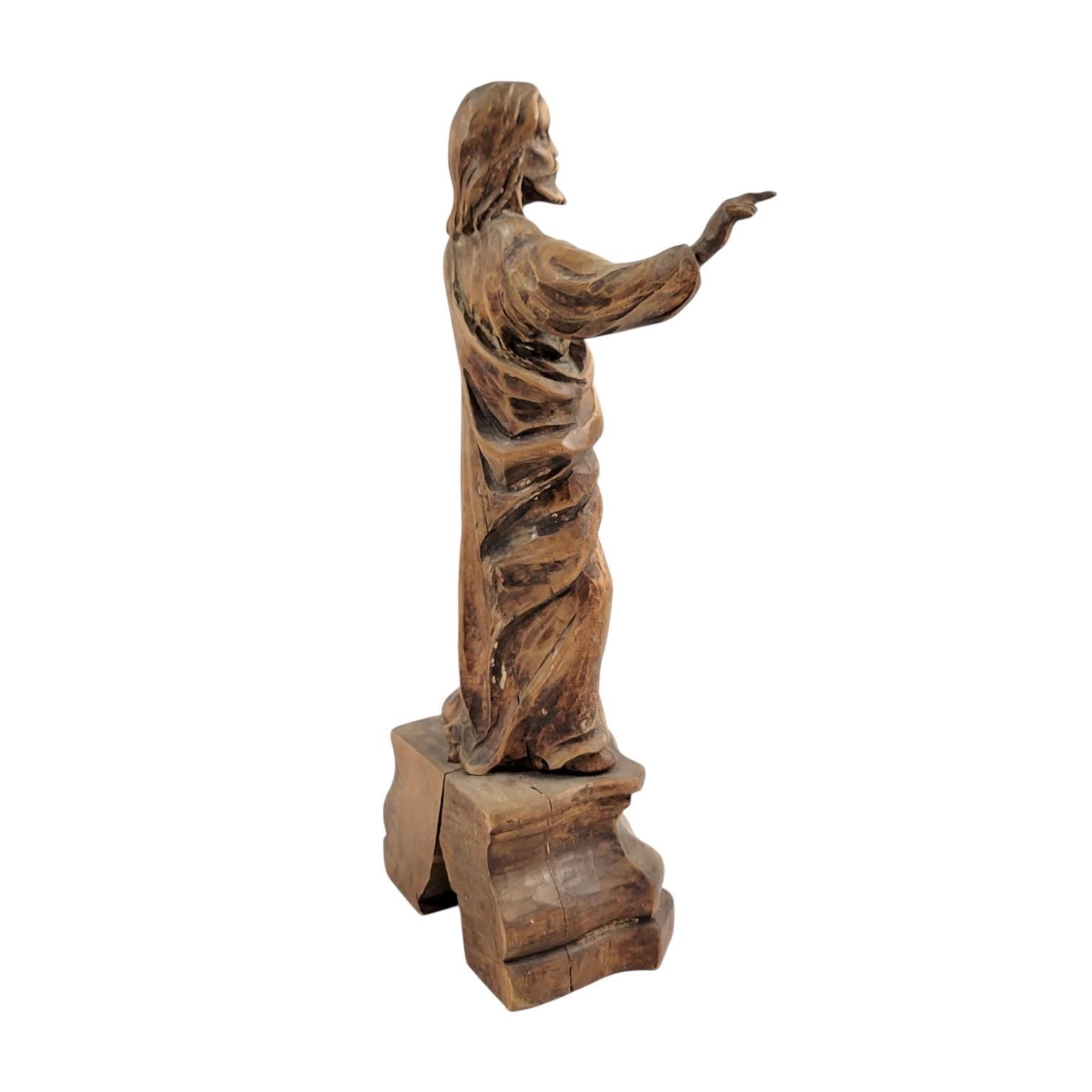 Antique Baroque wooden Christ sculpture fragment, c.1700 German/Austrian hand-carved sacred art, gesso traces religious decor