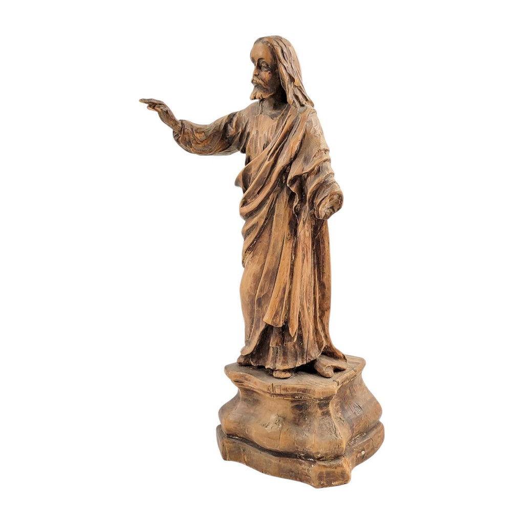 Antique Baroque wooden Christ sculpture fragment, c.1700 German/Austrian hand-carved sacred art, gesso traces religious decor