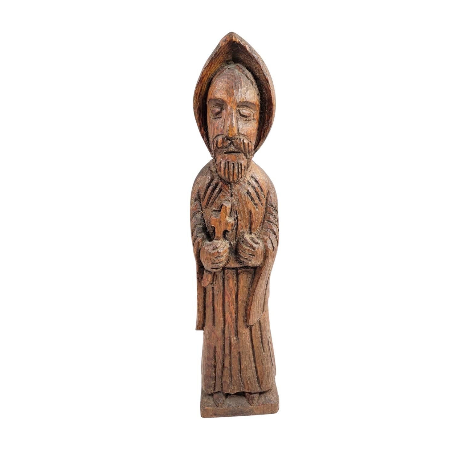 Arts & Crafts carved wood saints set by Franz Keller, early 20th century signed German religious figures, complete collectible group