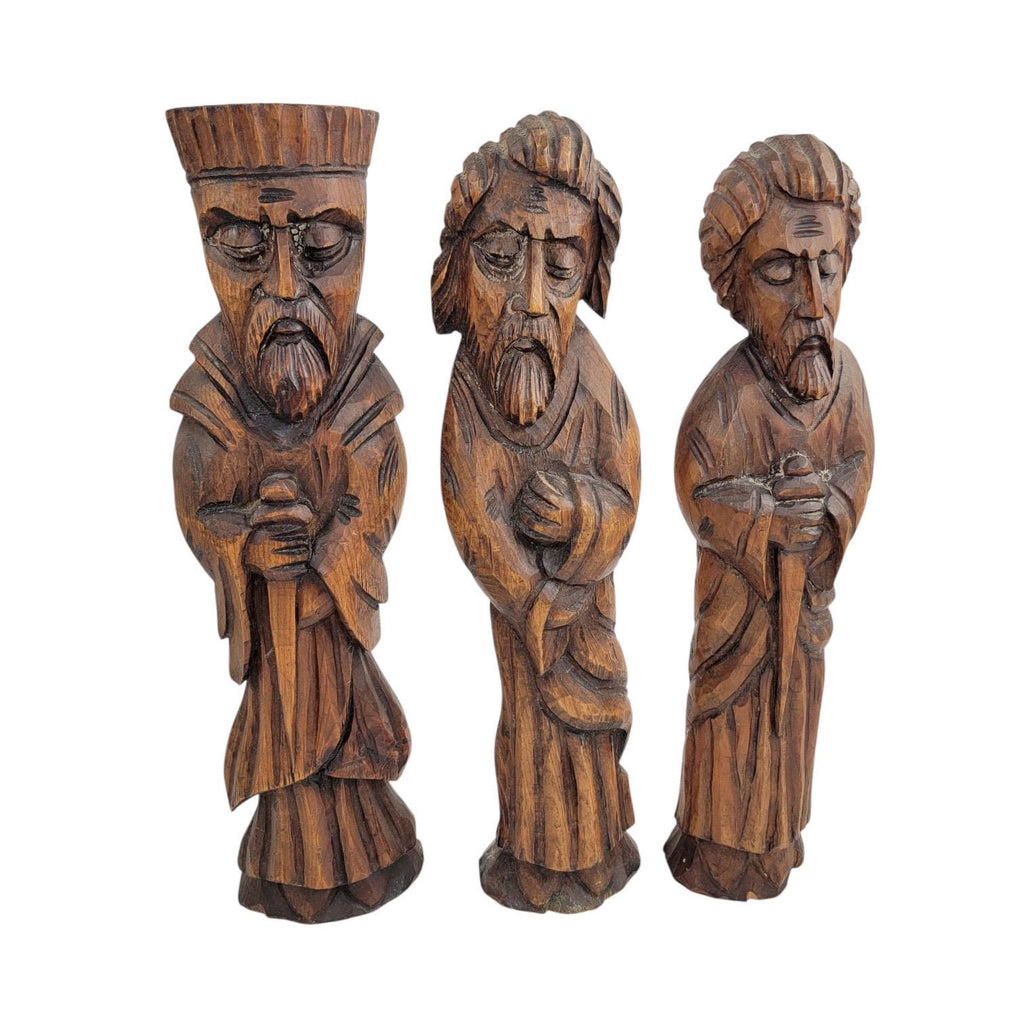 Arts & Crafts carved wood saints set by Franz Keller, early 20th century signed German religious figures, complete collectible group