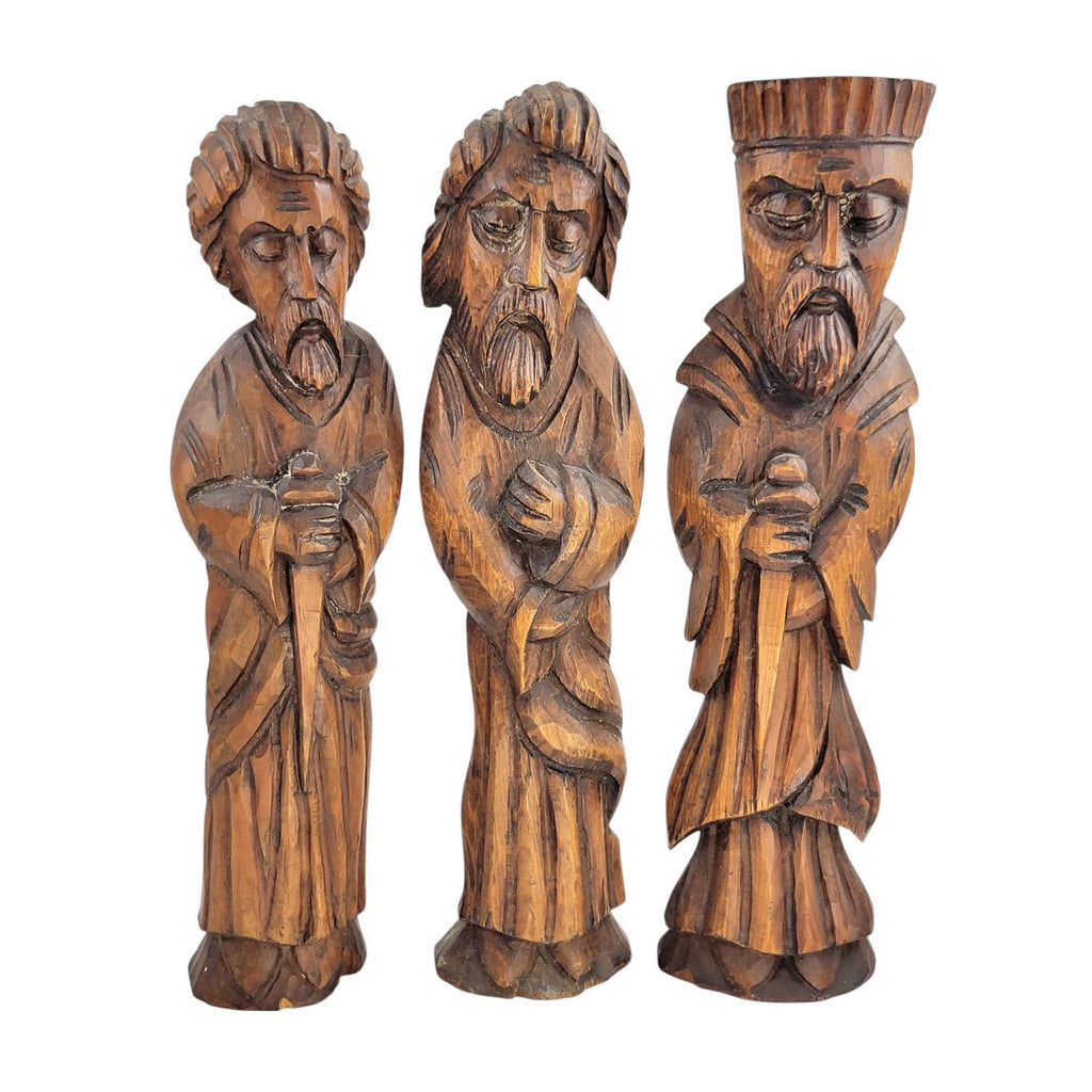 Arts & Crafts carved wood saints set by Franz Keller, early 20th century signed German religious figures, complete collectible group