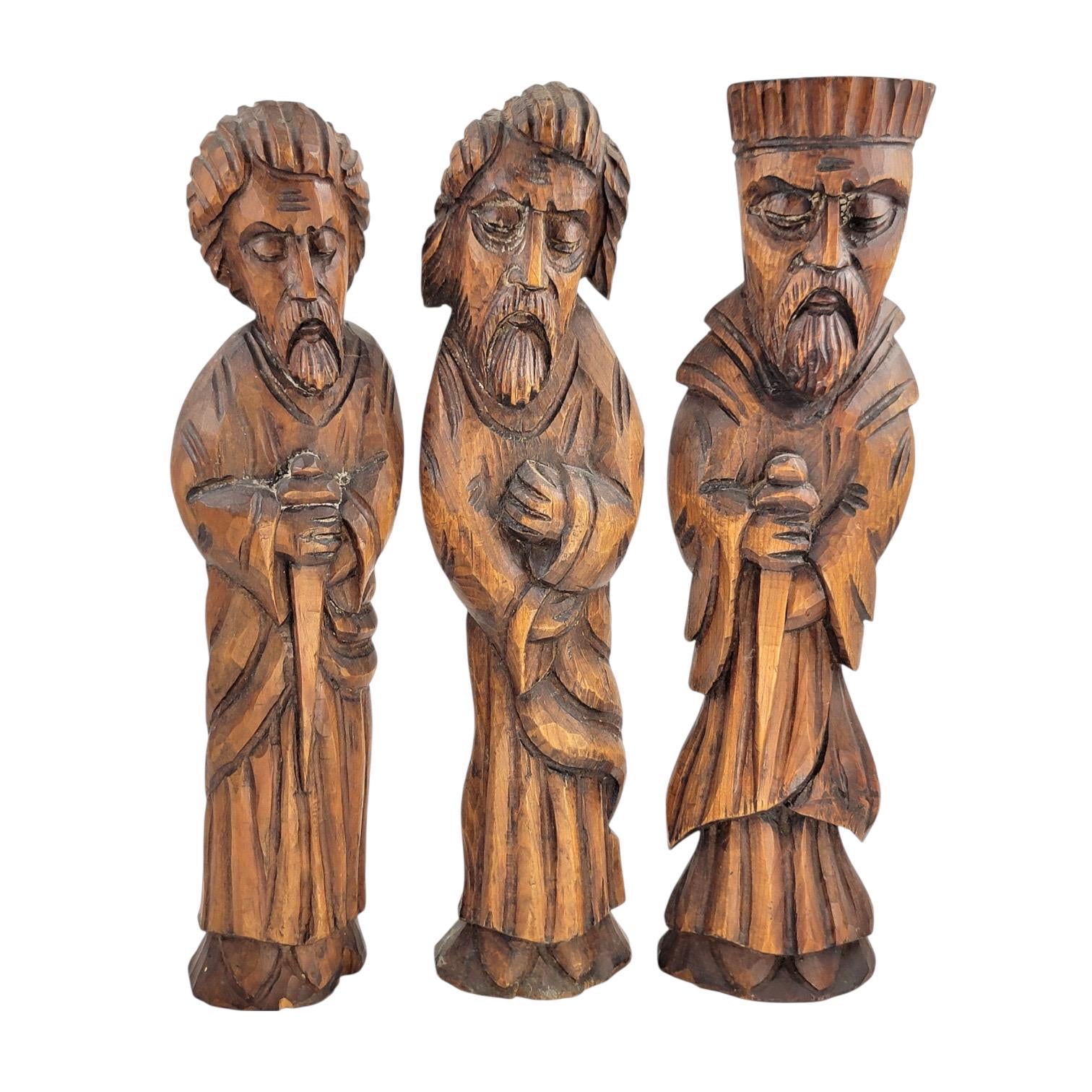 Arts & Crafts carved wood saints set by Franz Keller, early 20th century signed German religious figures, complete collectible group