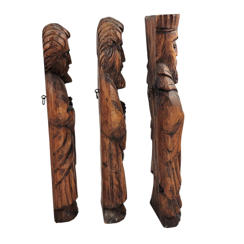 Arts & Crafts carved wood saints set by Franz Keller, early 20th century signed German religious figures, complete collectible group