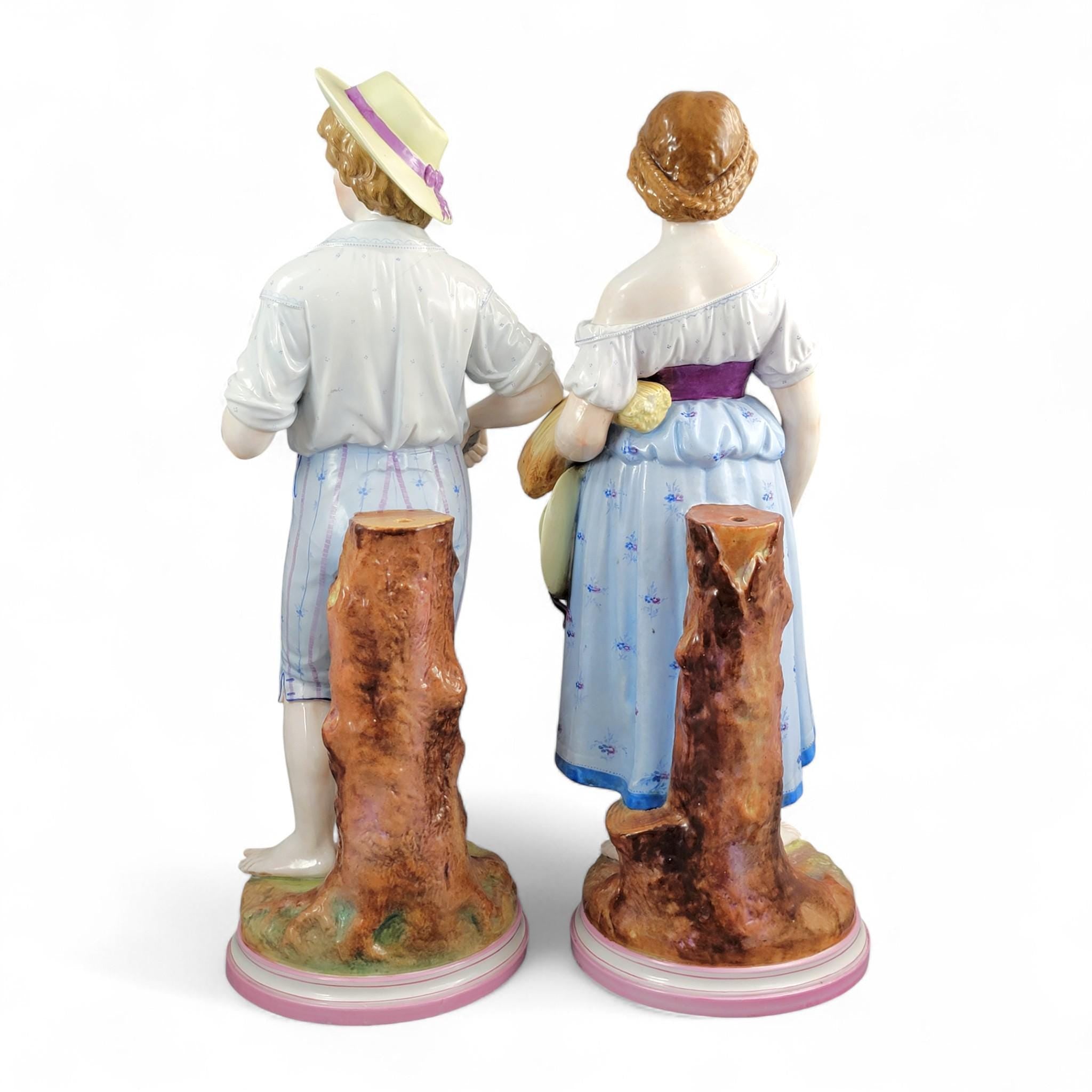 Large Schierholz Plaue porcelain Harvester figures pair, Germany c. 1865, 50 cm, hand painted