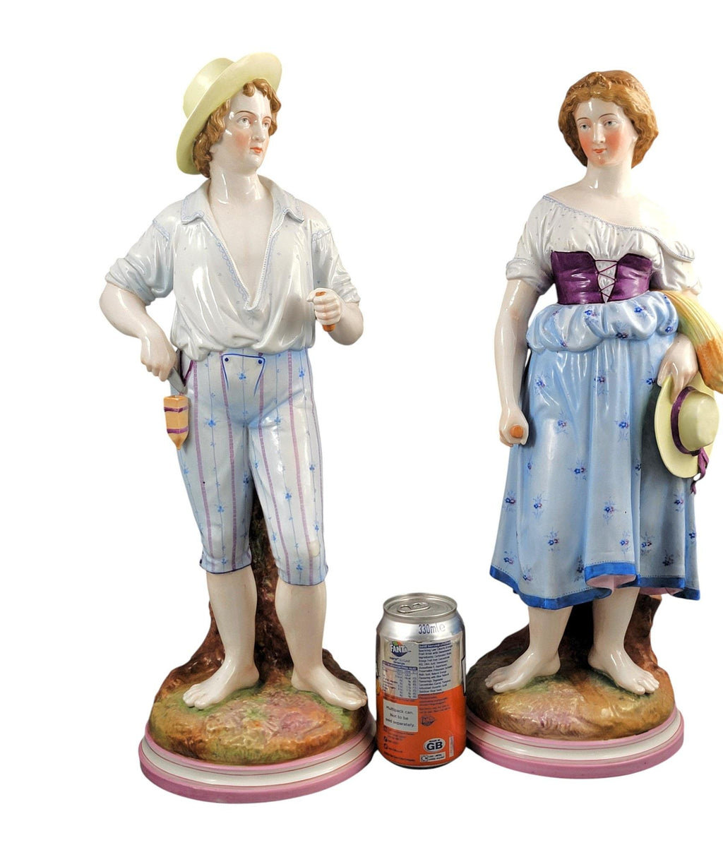 Large Schierholz Plaue porcelain Harvester figures pair, Germany c. 1865, 50 cm, hand painted
