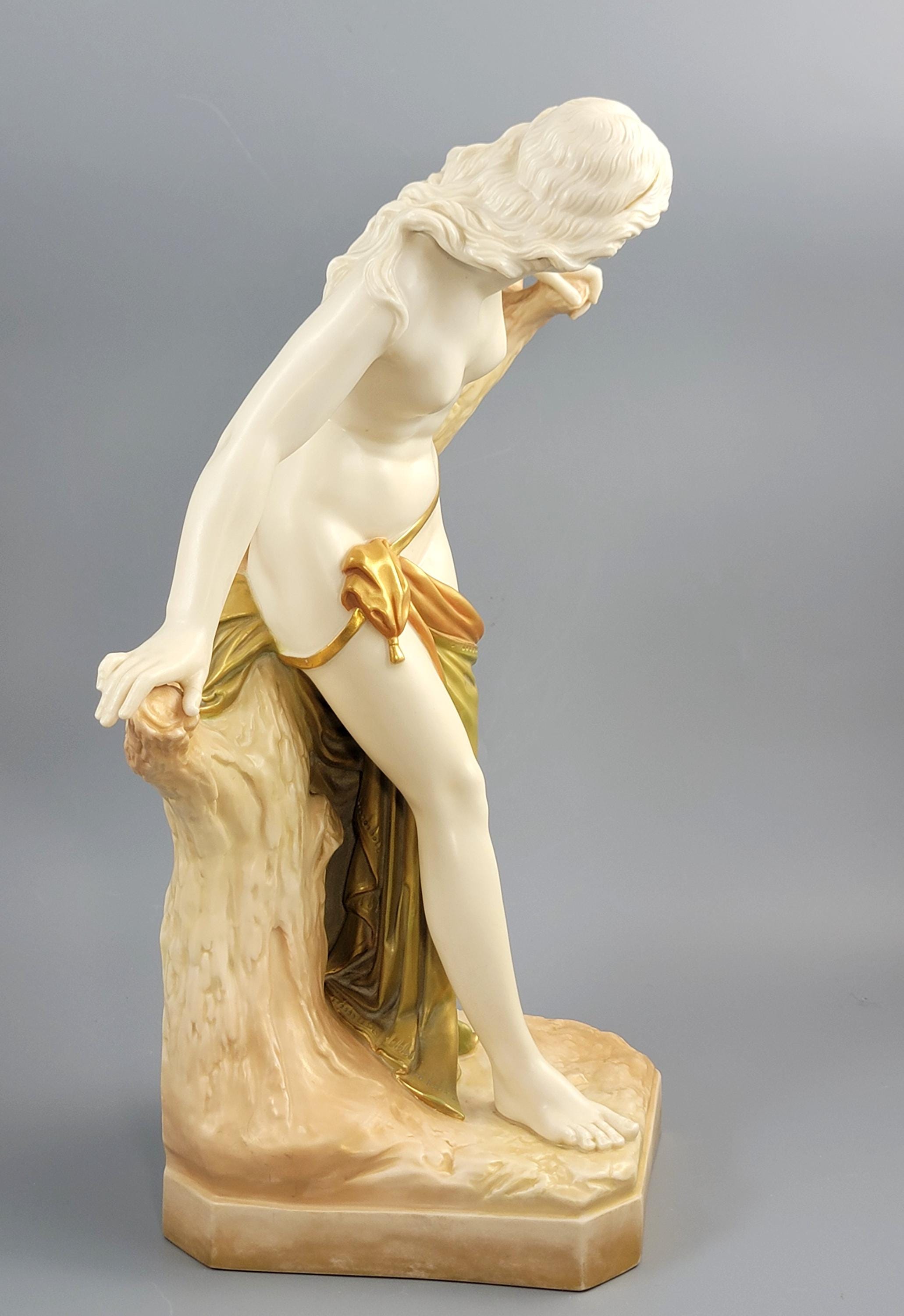 Royal Worcester “The Bather Surprised” Porcelain Figure, Shot Enamel Finish, 1906