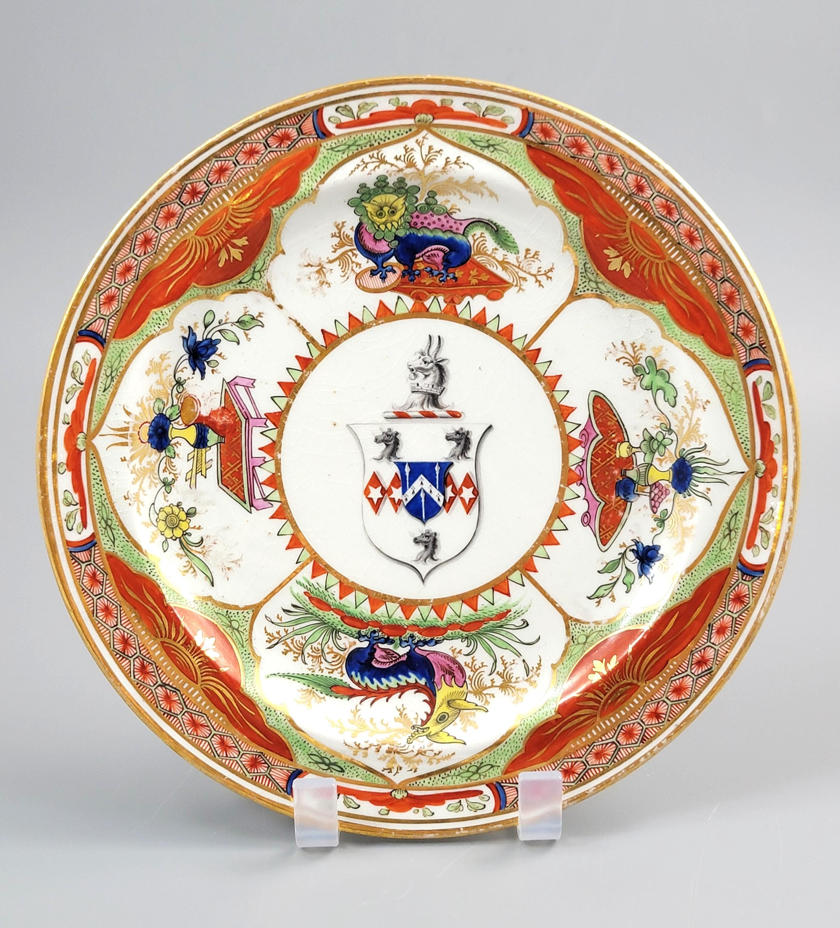 Chamberlain Worcester “Dragon in Compartments” Armorial Plate c.1800