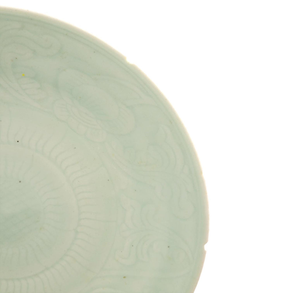 Late Yuan Longquan Celadon Dish, Chinese 14thC Molded Scroll, Ø34 cm