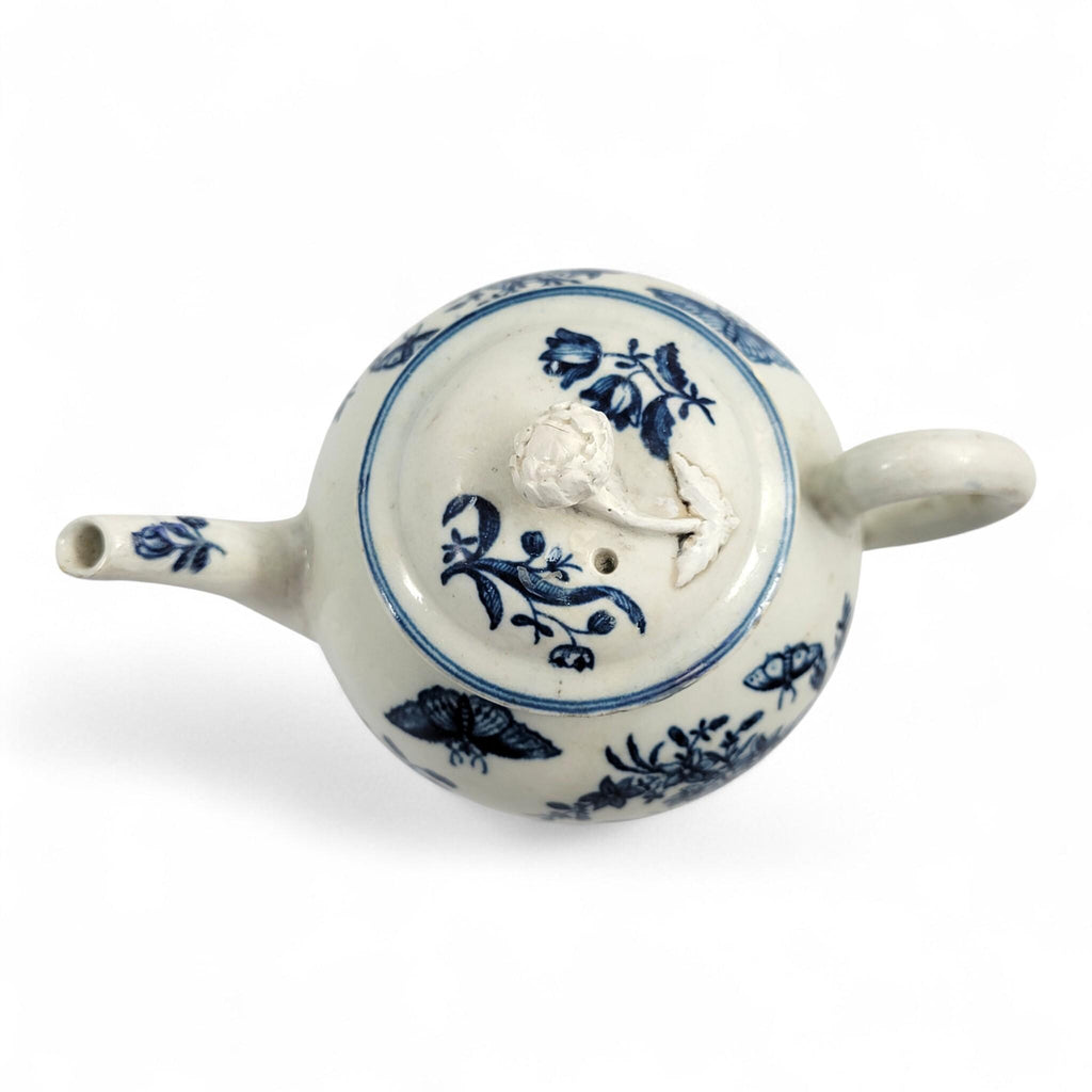 First Period Worcester Porcelain Teapot, Fence Pattern, c.1760, Blue Crescent Mark