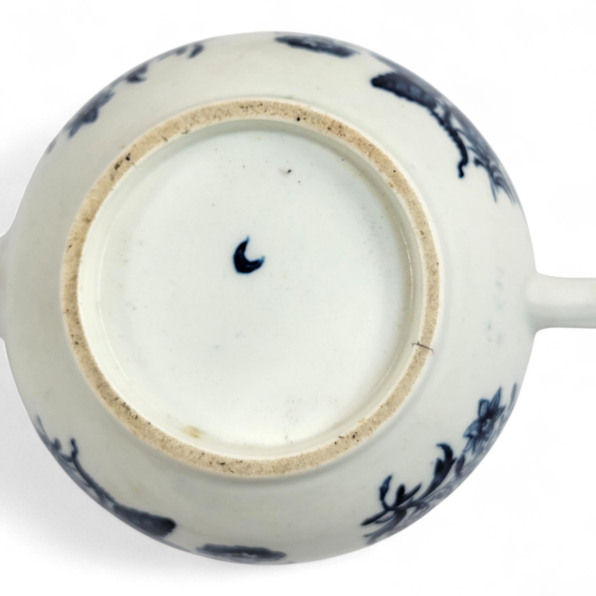 First Period Worcester Porcelain Teapot, Fence Pattern, c.1760, Blue Crescent Mark