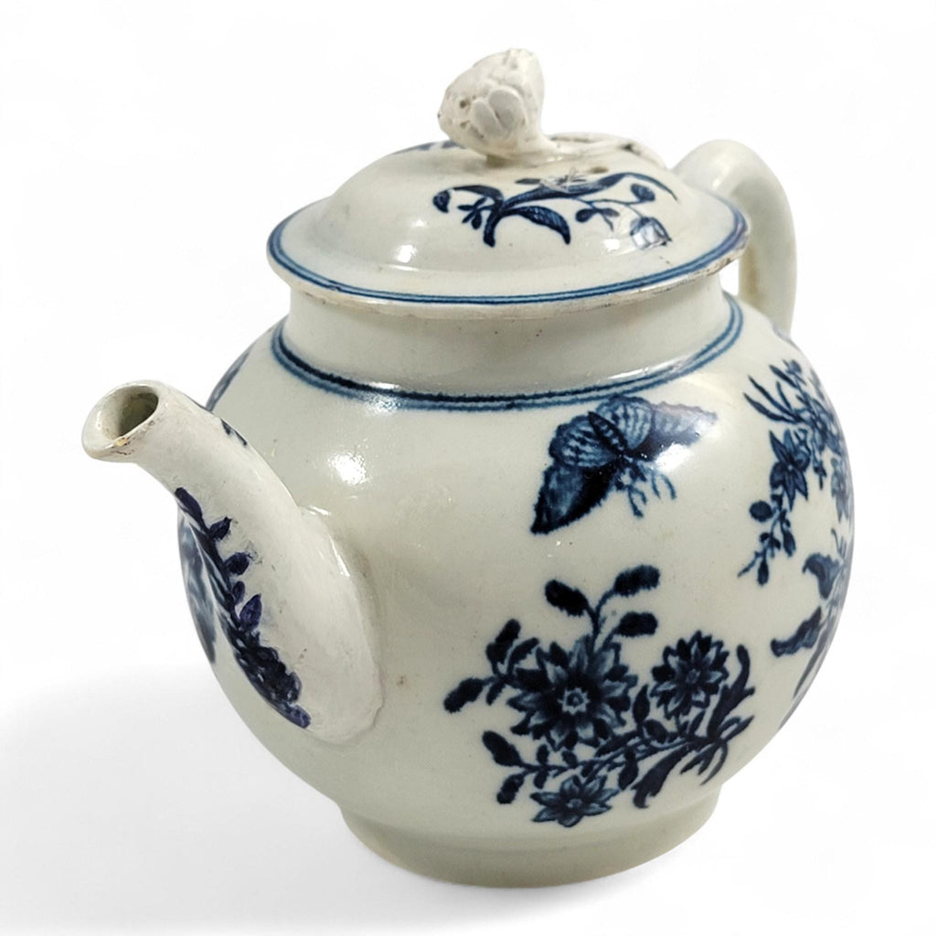 First Period Worcester Porcelain Teapot, Fence Pattern, c.1760, Blue Crescent Mark