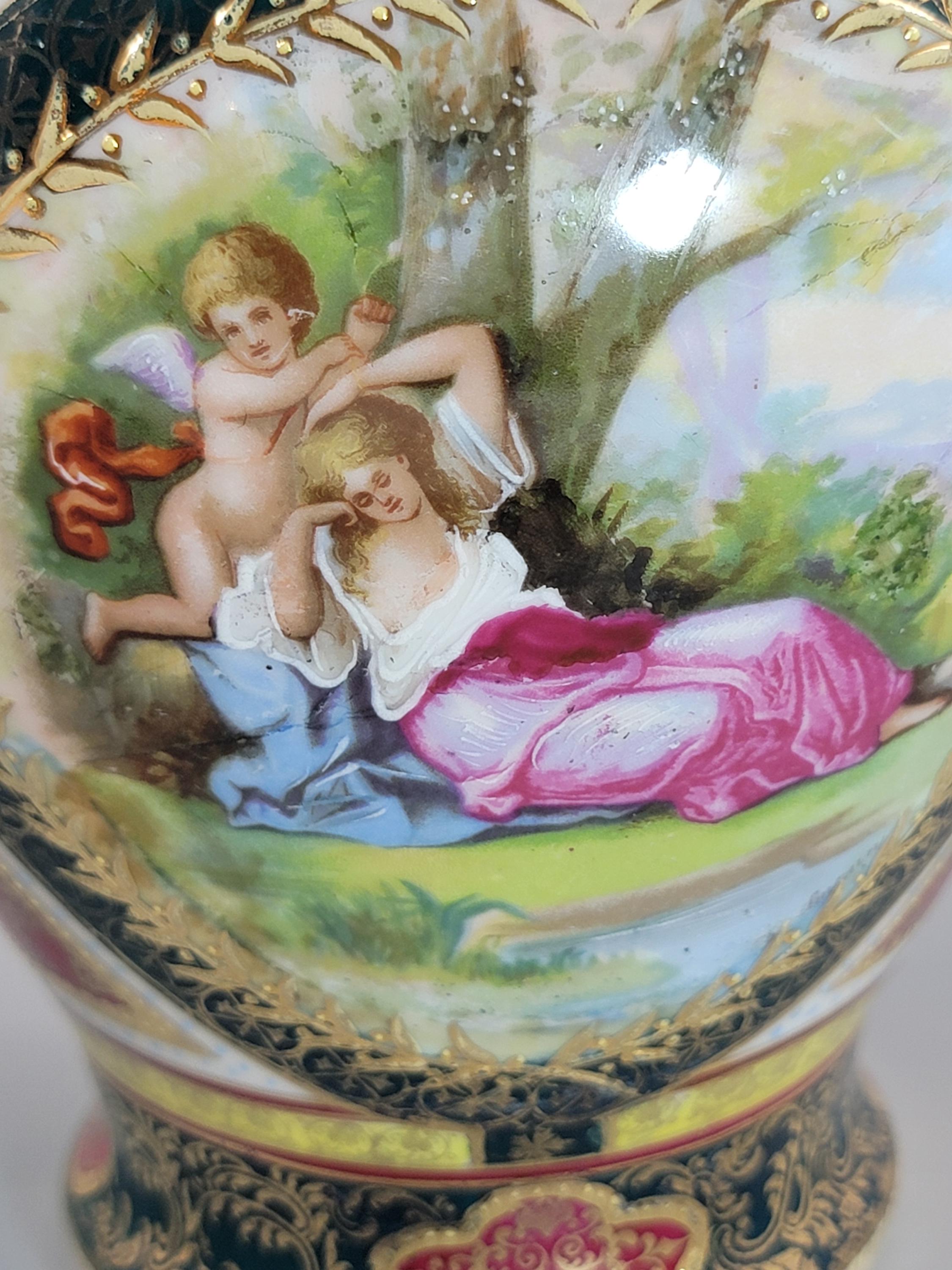 Royal Vienna-Style Pair of Porcelain Covered Vases, c.1880