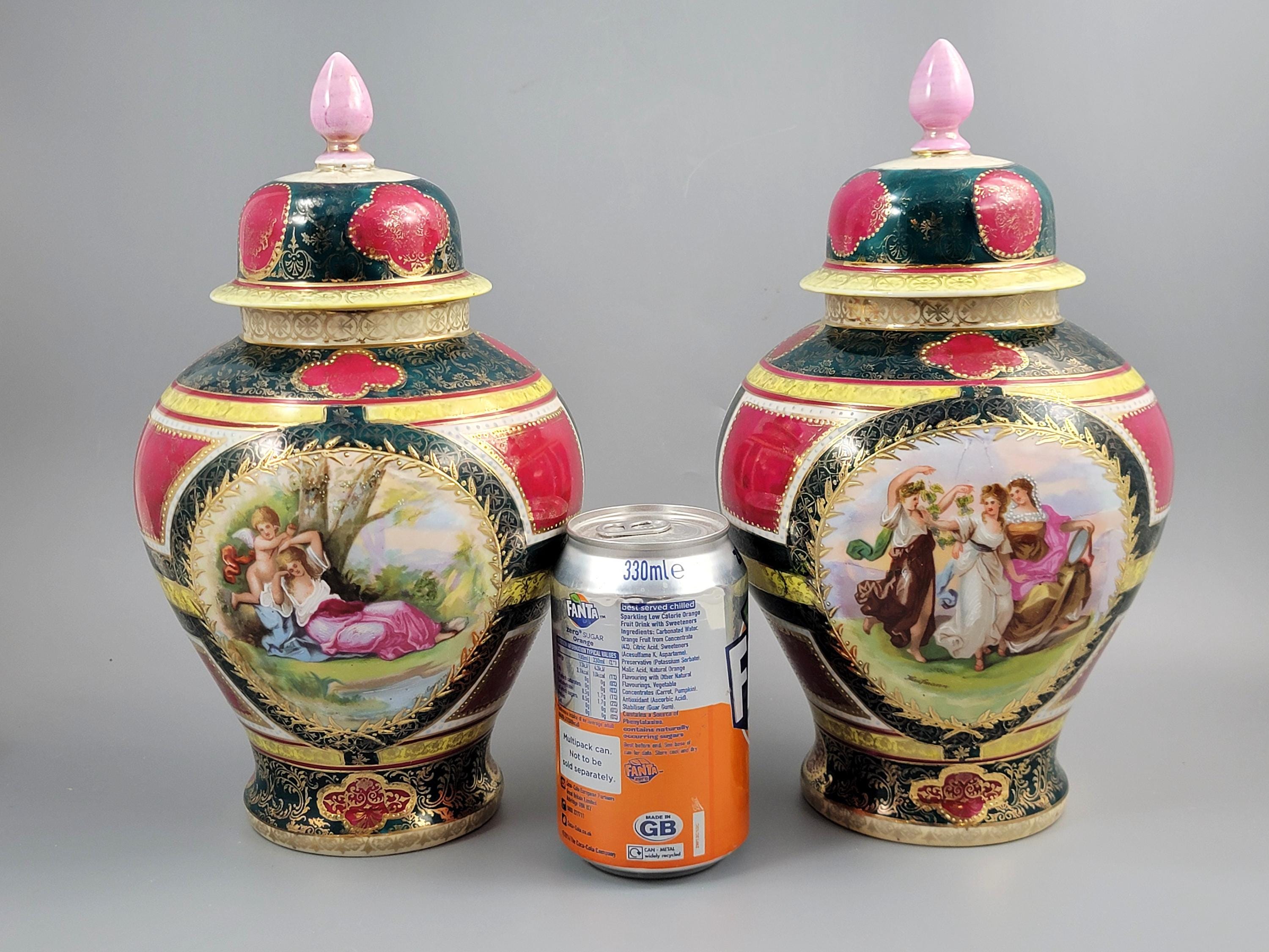 Royal Vienna-Style Pair of Porcelain Covered Vases, c.1880