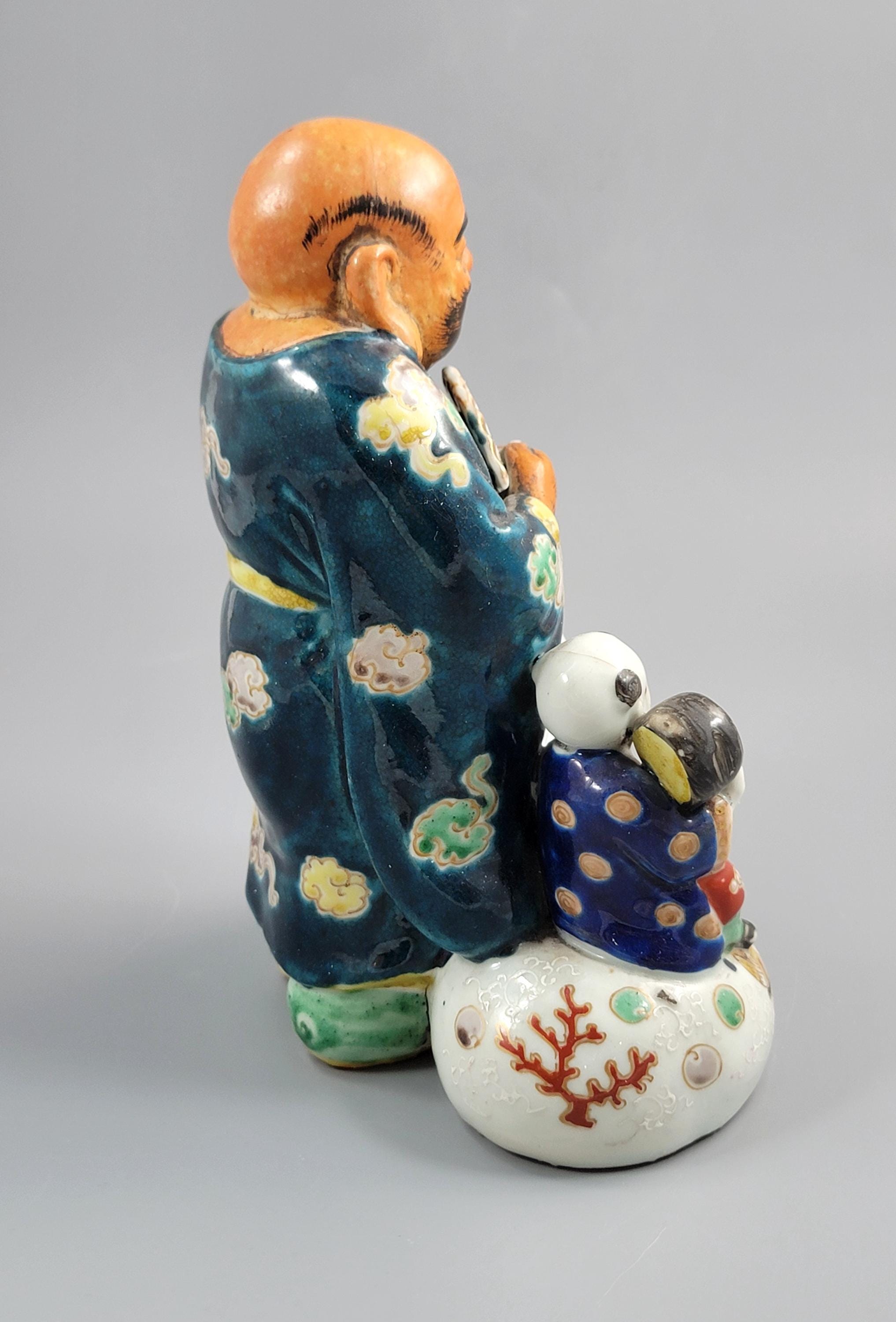 Japanese Meiji Satsuma Hotei with Karako and Drum, c.1890