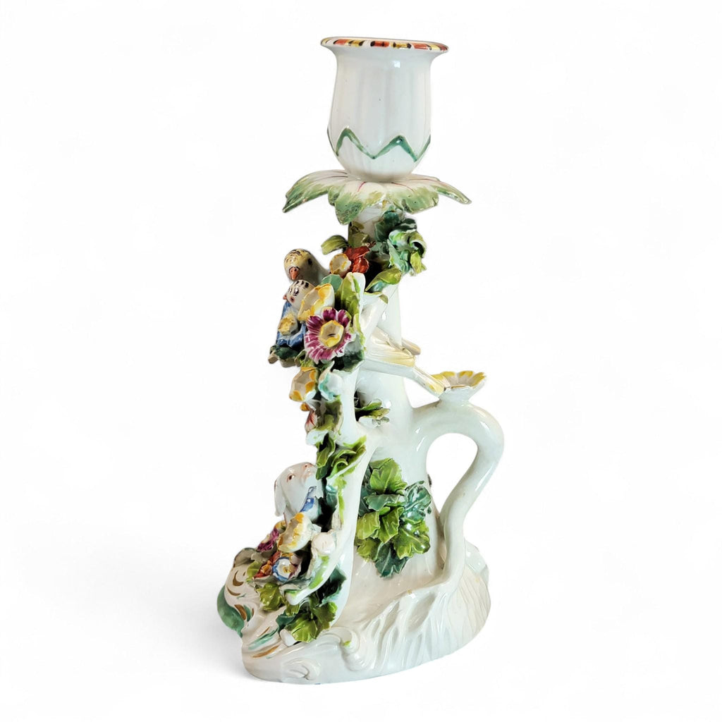 Georgian Derby Porcelain Candlestick “Dog and Birds”, c.1760