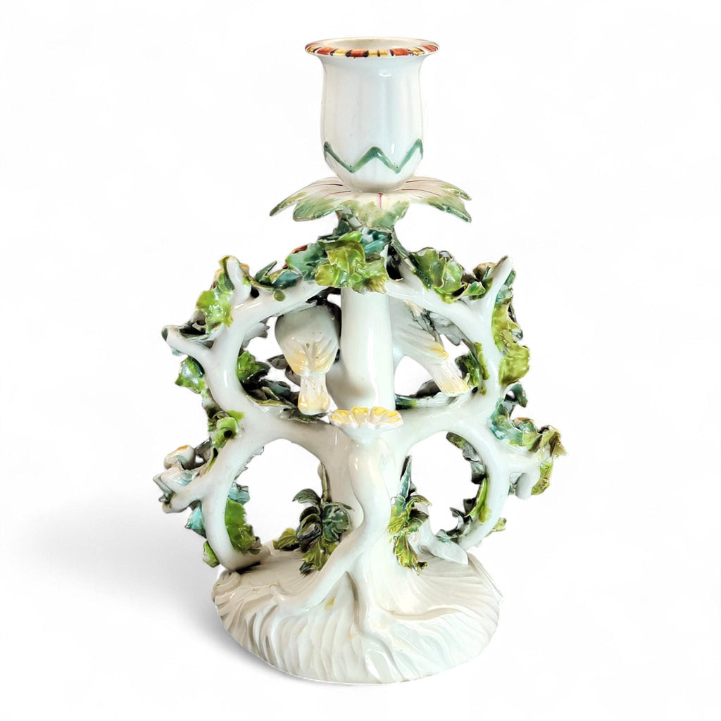 Georgian Derby Porcelain Candlestick “Dog and Birds”, c.1760