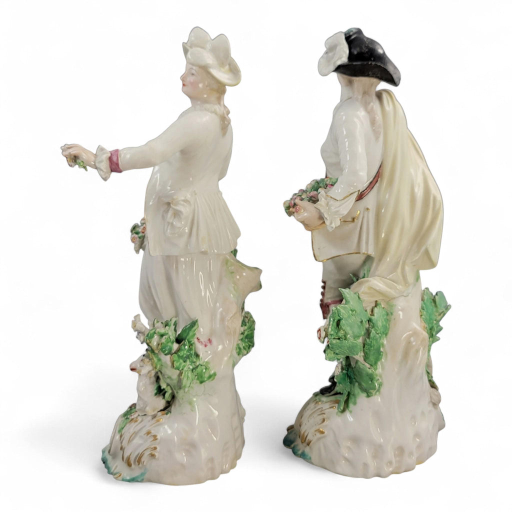 Rare Derby porcelain figures “Dresden Shepherds” c.1760 – William Duesbury, 18th century English rococo pair with lamb and dog
