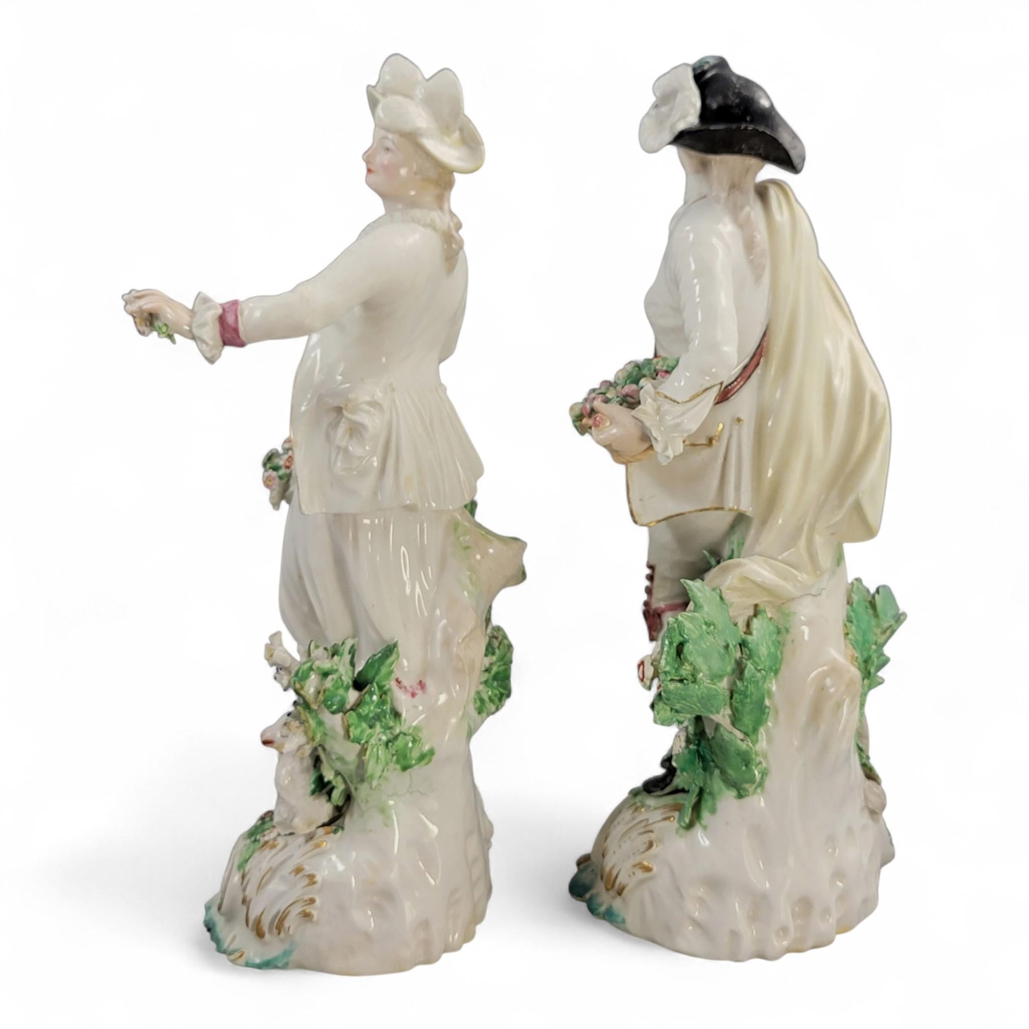 Rare Derby porcelain figures “Dresden Shepherds” c.1760 – William Duesbury, 18th century English rococo pair with lamb and dog