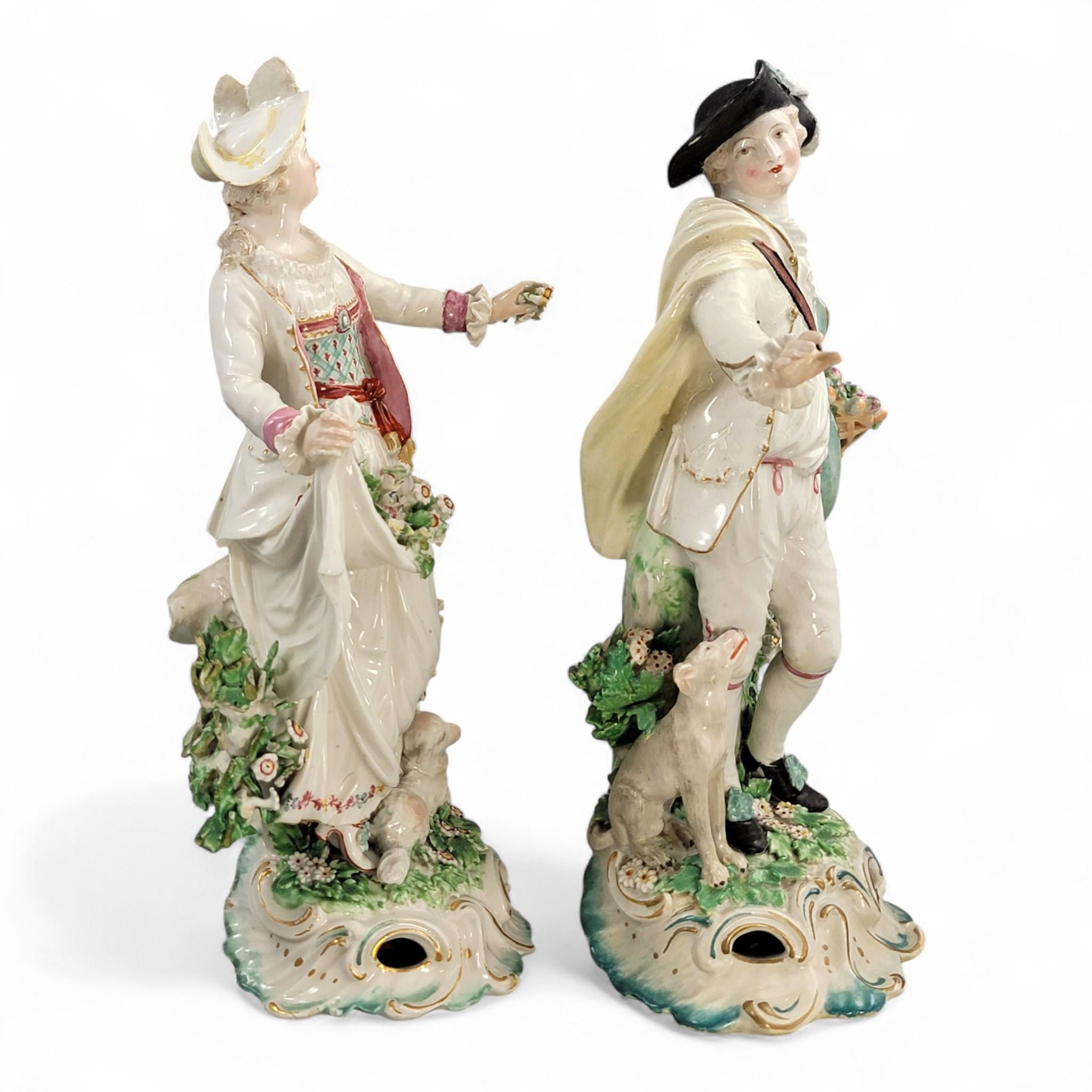 Rare Derby porcelain figures “Dresden Shepherds” c.1760 – William Duesbury, 18th century English rococo pair with lamb and dog