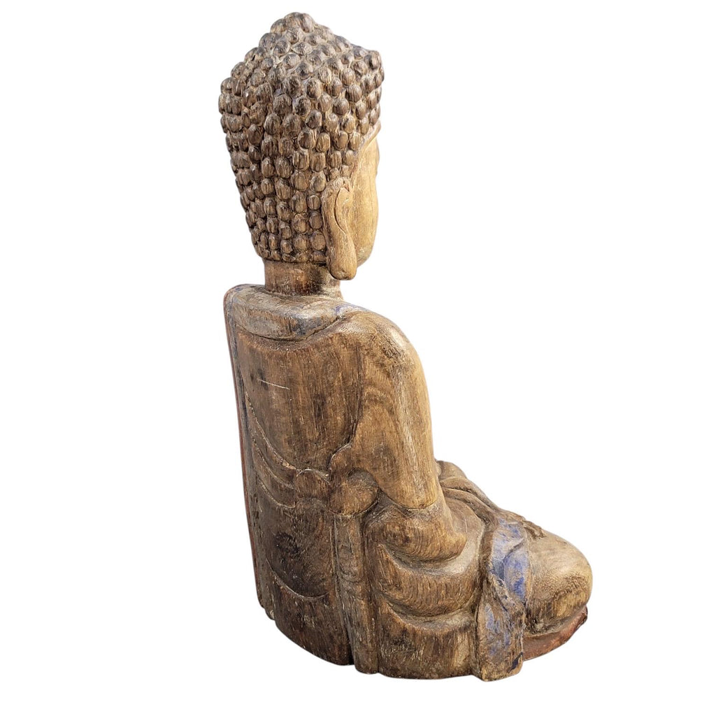 Chinese Temple Buddha, 19thC Wood, Fine Carving, Original Candle Hole