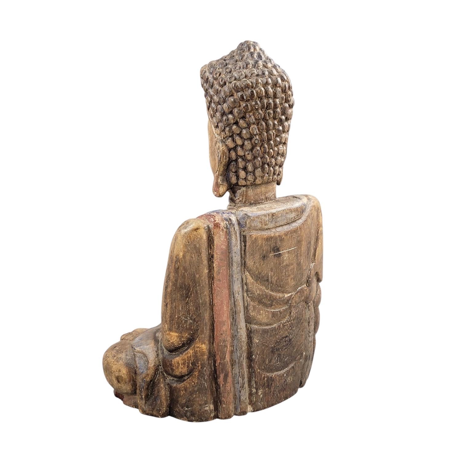 Chinese Temple Buddha, 19thC Wood, Fine Carving, Original Candle Hole