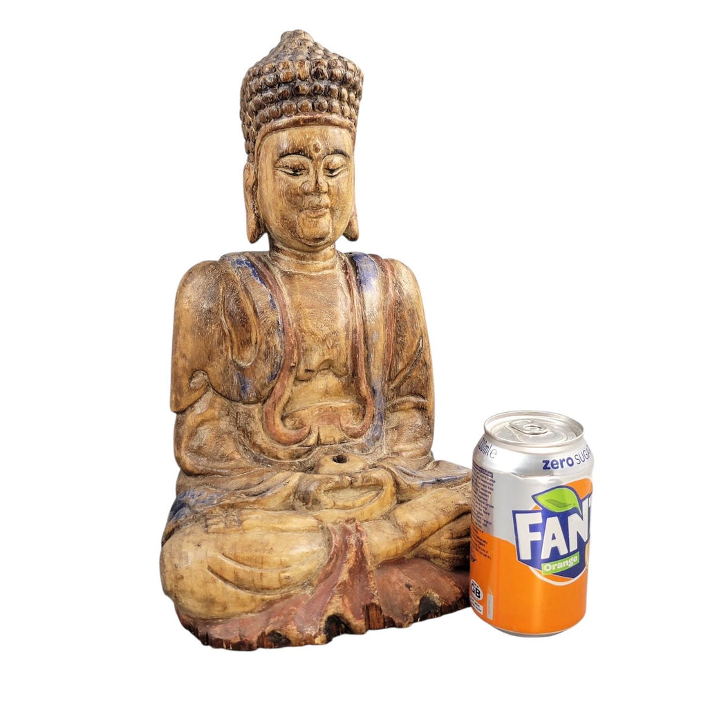Chinese Temple Buddha, 19thC Wood, Fine Carving, Original Candle Hole