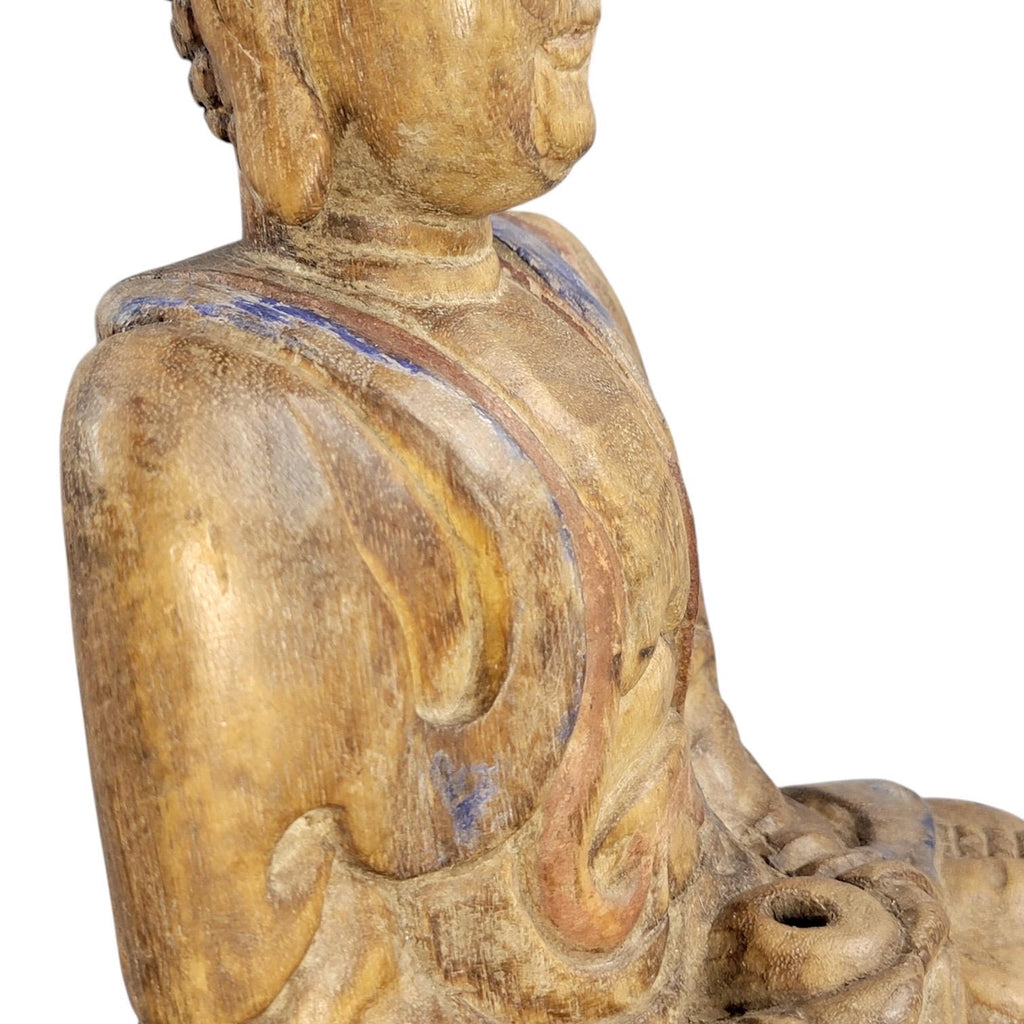 Chinese Temple Buddha, 19thC Wood, Fine Carving, Original Candle Hole