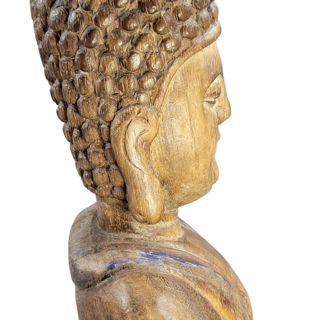 Chinese Temple Buddha, 19thC Wood, Fine Carving, Original Candle Hole