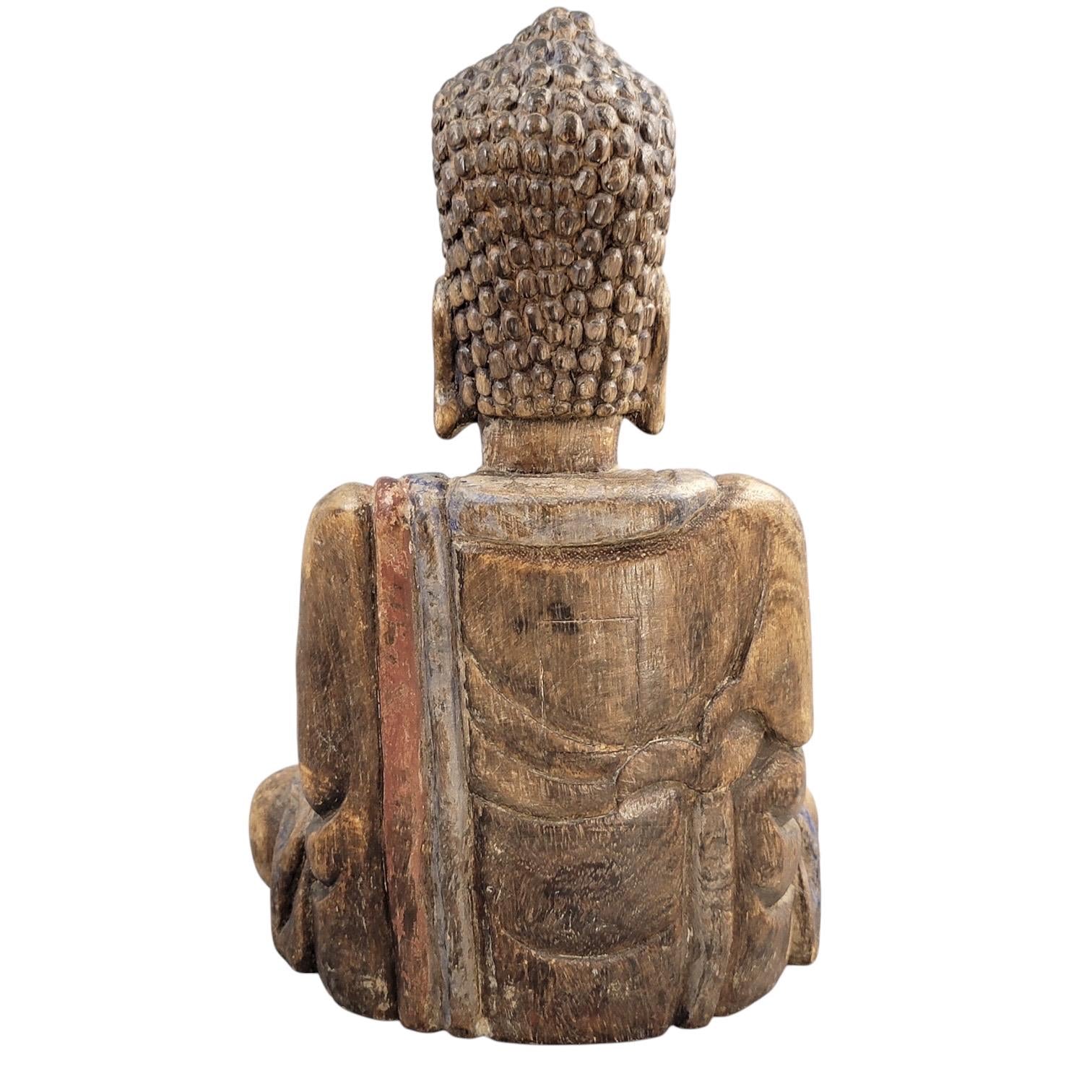 Chinese Temple Buddha, 19thC Wood, Fine Carving, Original Candle Hole