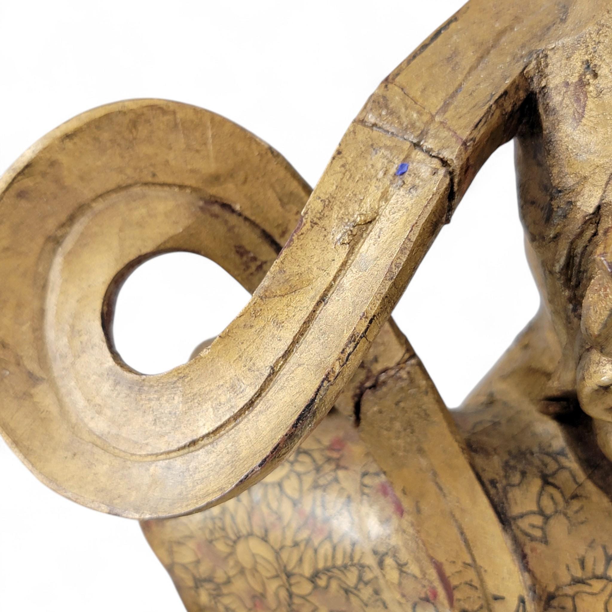 19th-C Chinese Gilt Wood Temple Guardian (Zhenwu) — 40.5 cm