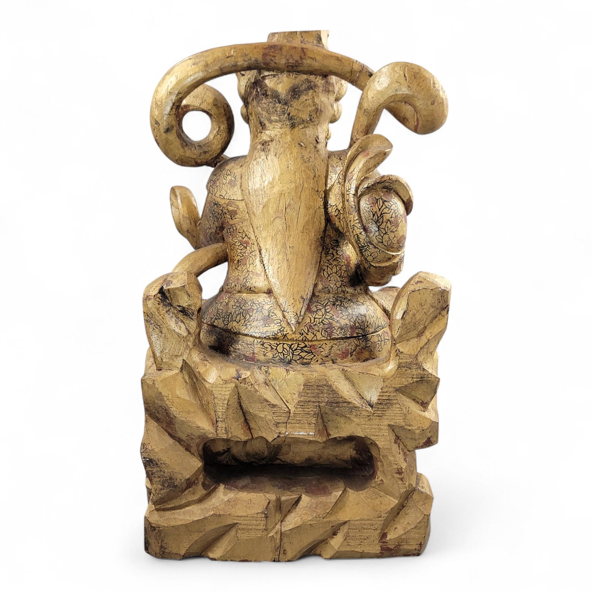 19th-C Chinese Gilt Wood Temple Guardian (Zhenwu) — 40.5 cm