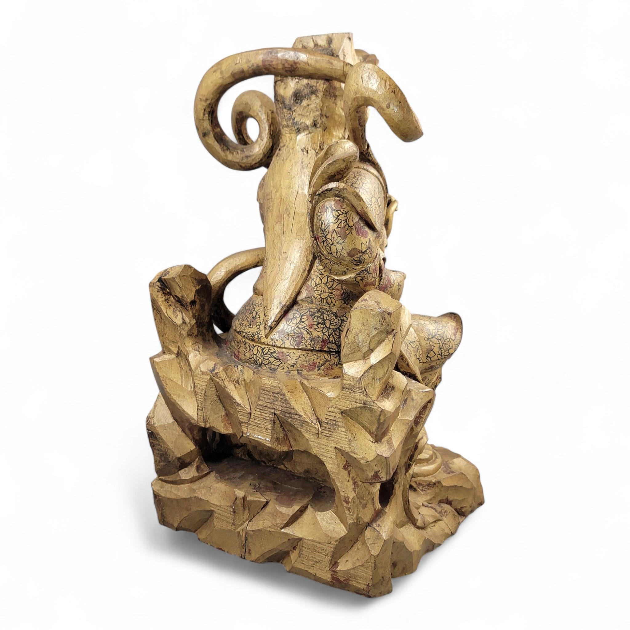 19th-C Chinese Gilt Wood Temple Guardian (Zhenwu) — 40.5 cm